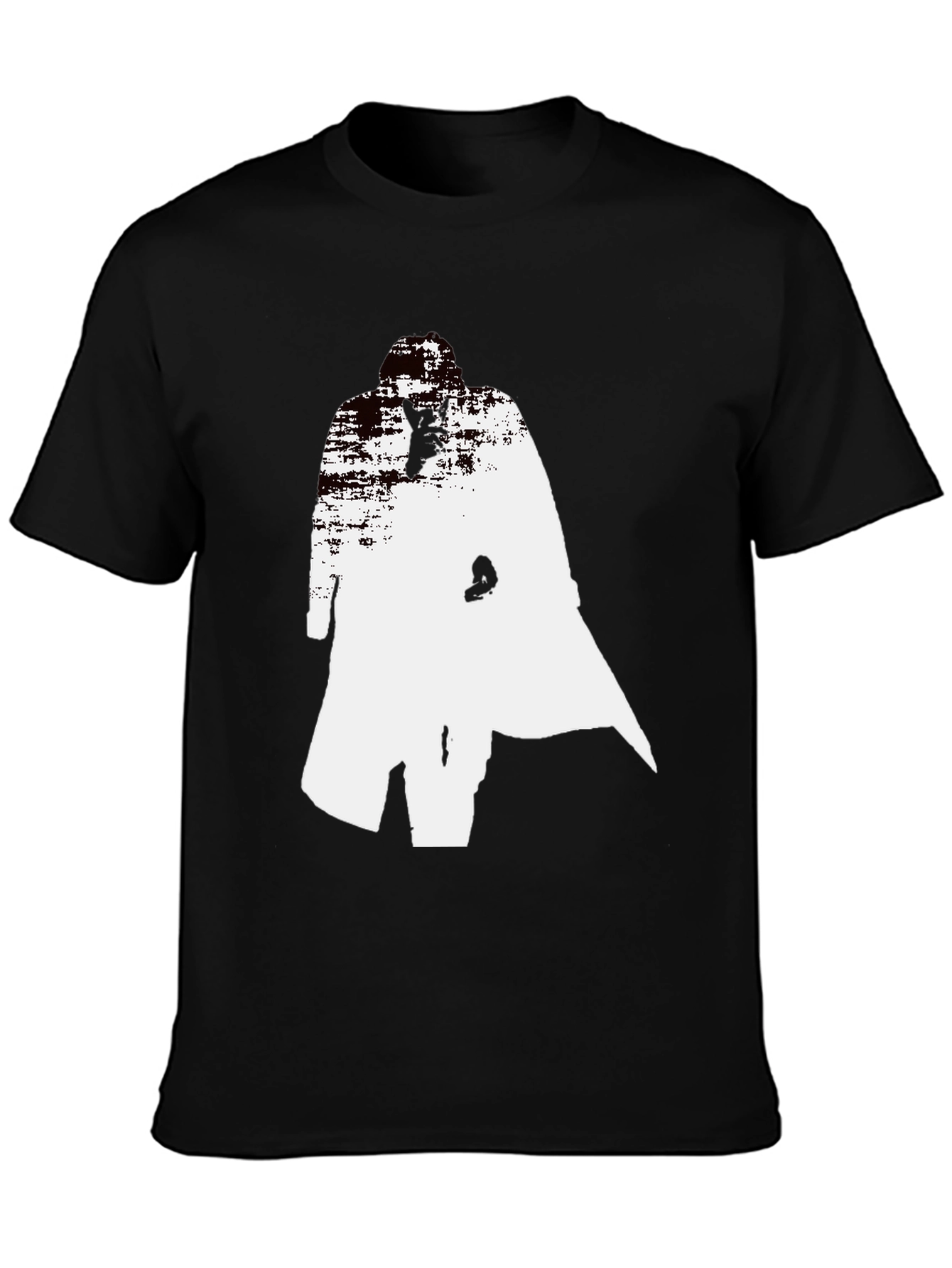 Black Abstract Trench Coat Graphic Tee - Stylish Black T-Shirt view 3