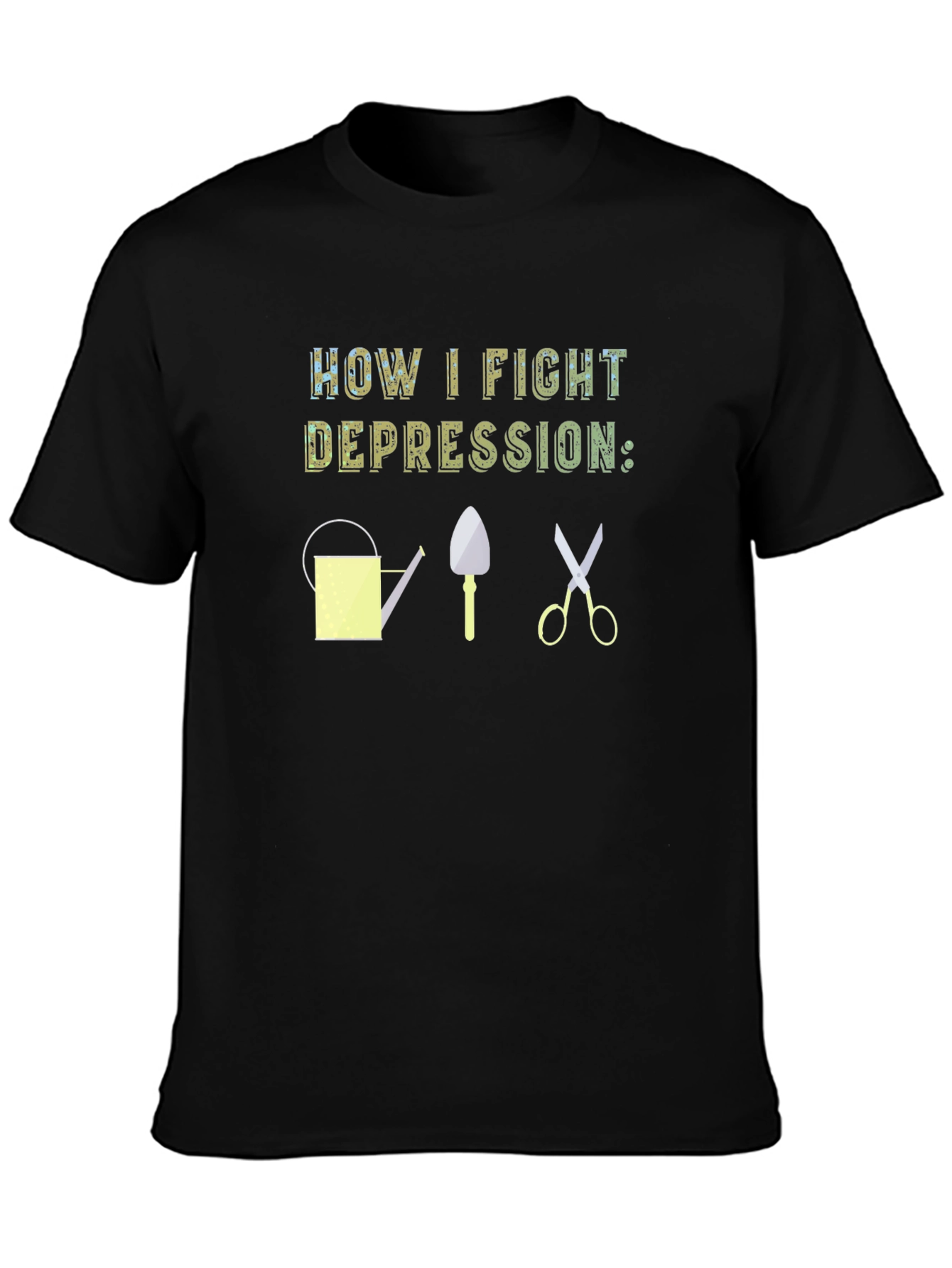 Black How I Fight Depression Gardening T-Shirt view 3