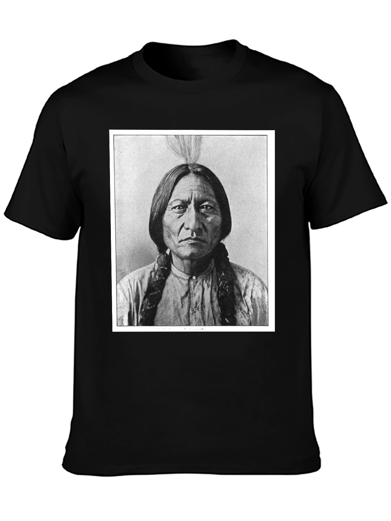 Black Sitting Bull Portrait T-Shirt - Black Cotton Tee view 3