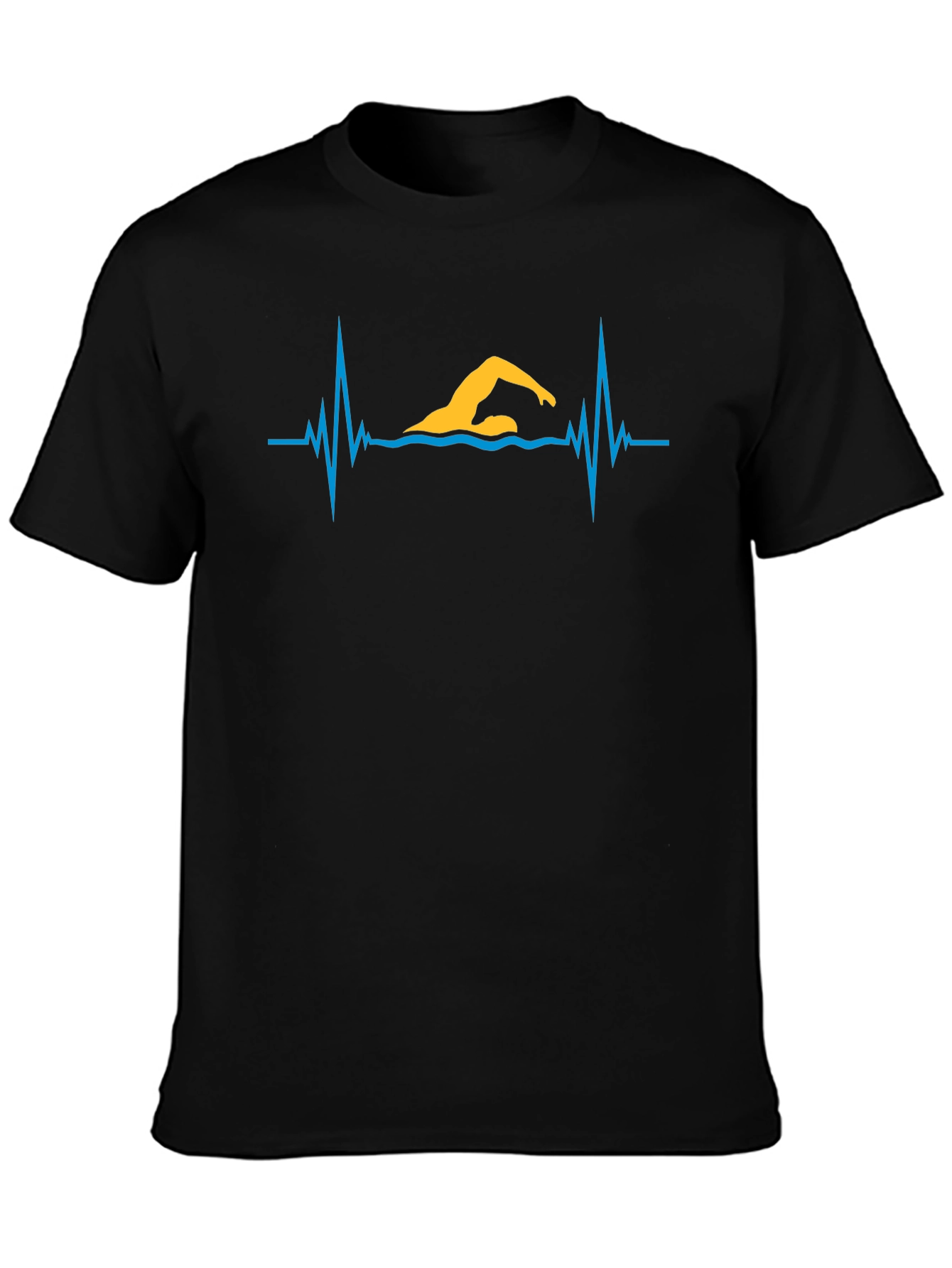Black Swimmer Heartbeat Graphic Tee - Black Cotton T-Shirt view 3