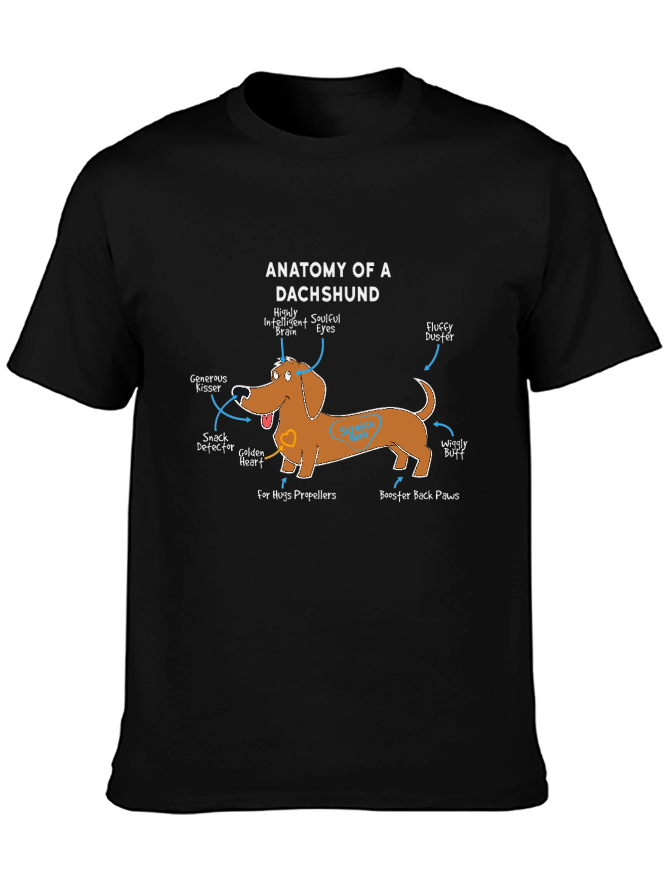 Black Anatomy of a Dachshund Funny Dog T-Shirt view 3