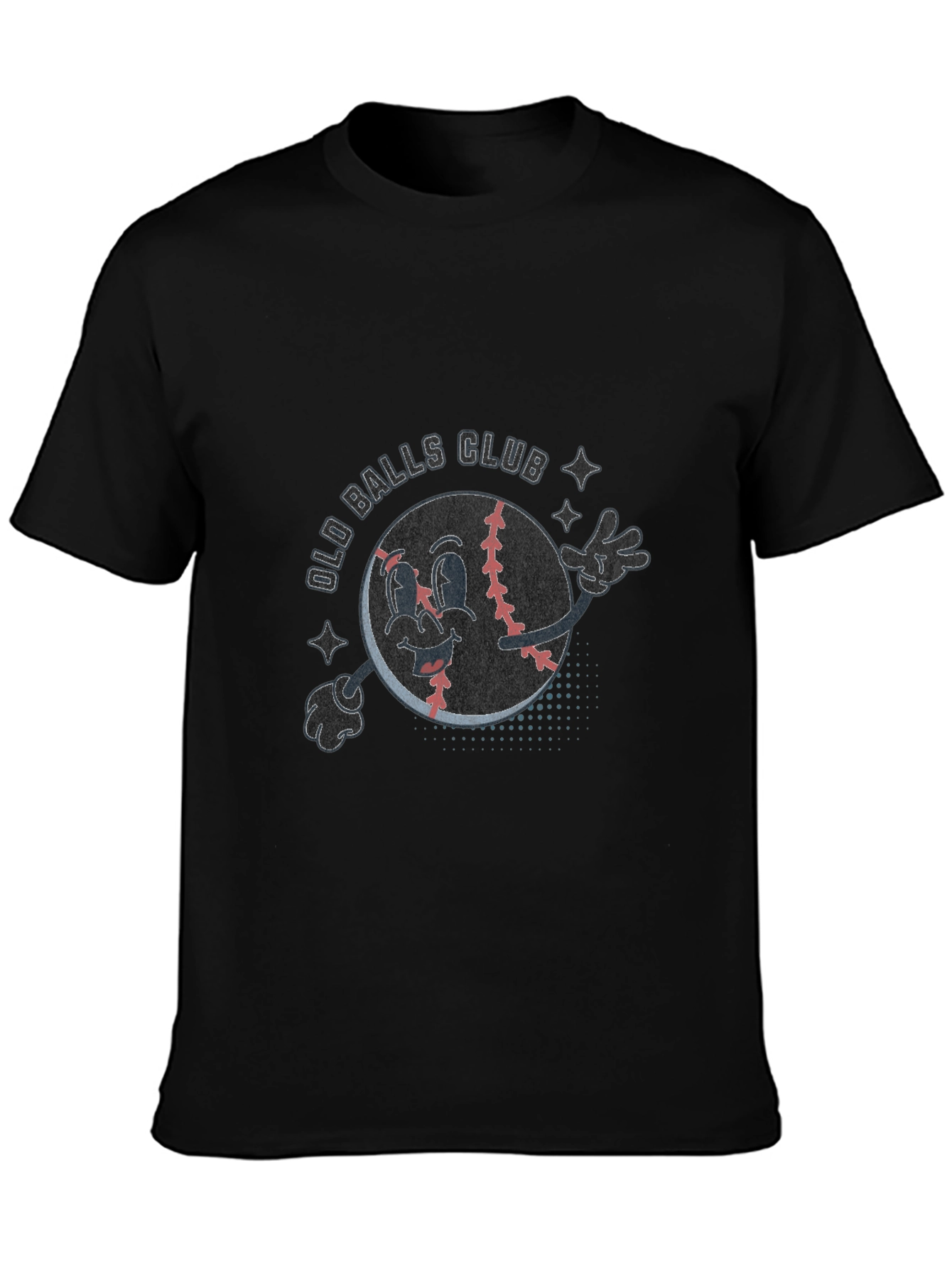 Black Old Balls Club Cartoon Baseball T-Shirt view 3