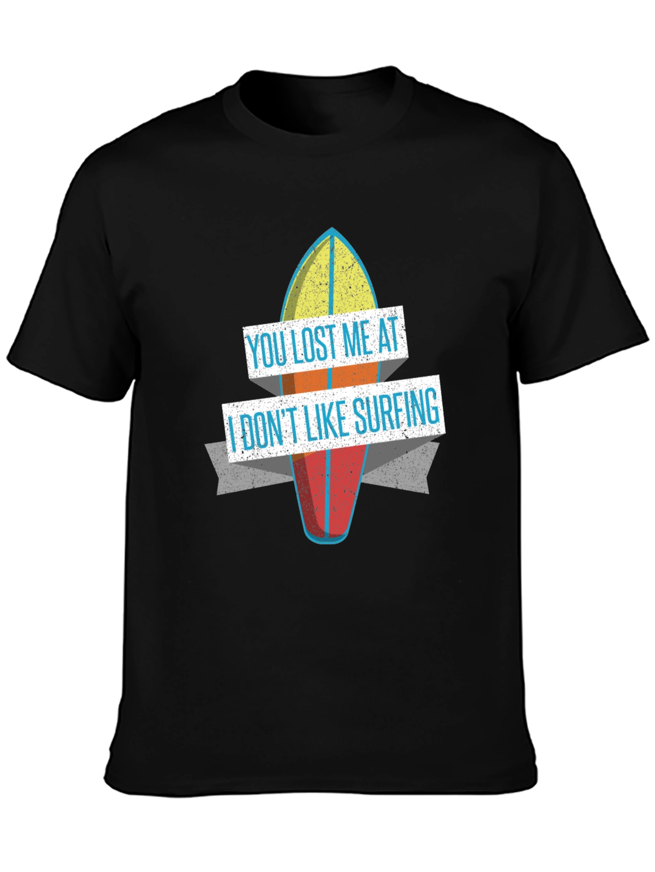 Black Funny "You Lost Me at Surfing" Graphic T-Shirt view 3
