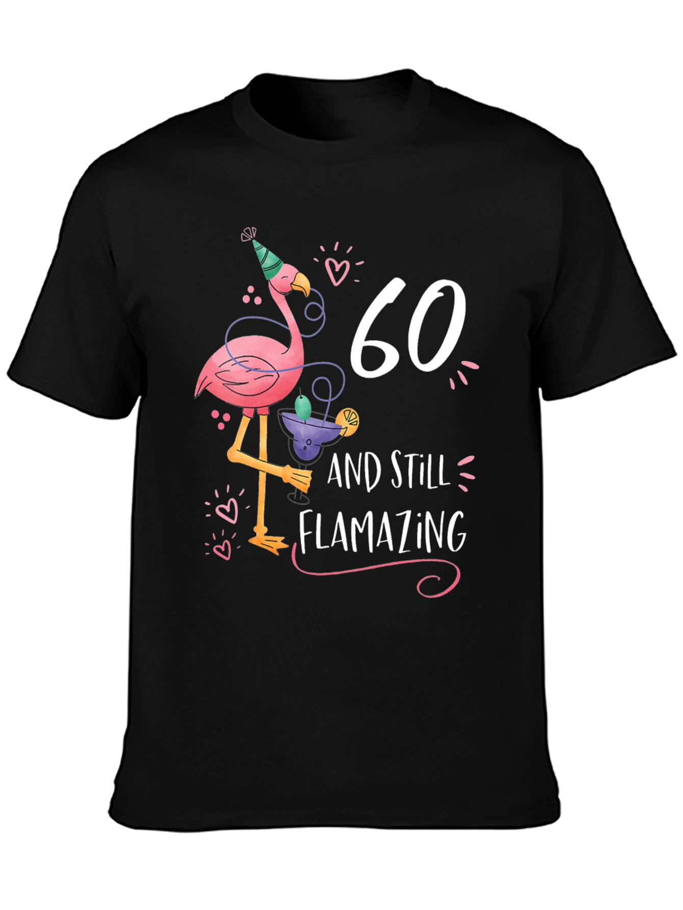 Black 60th Birthday Flamingo T-Shirt - Flamazing Gift Idea view 3