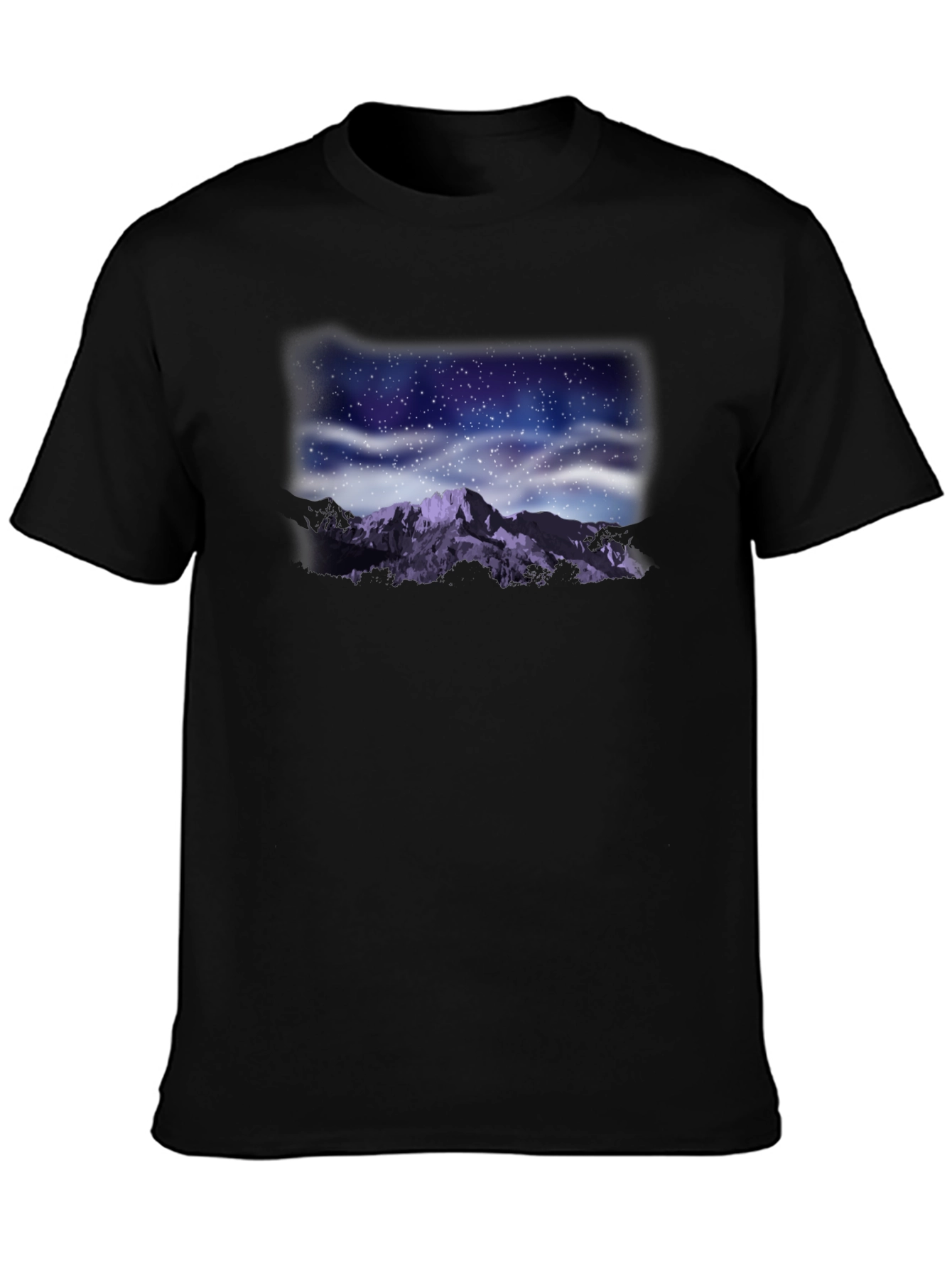 Black Night Sky Mountain Graphic Tee - Black view 3