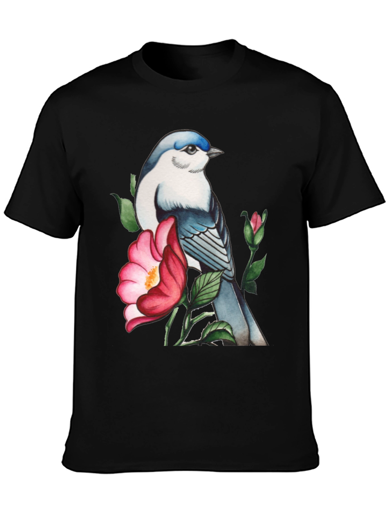 Black Bird and Blossom Graphic Tee - Stylish Nature Design view 3