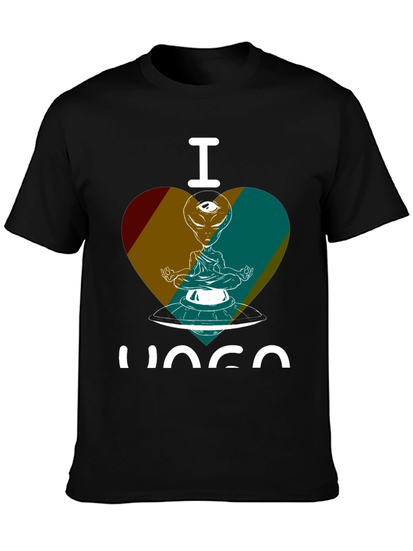 Black I Love Yoga Alien UFO Graphic Tee - Meditating in Space! view 3