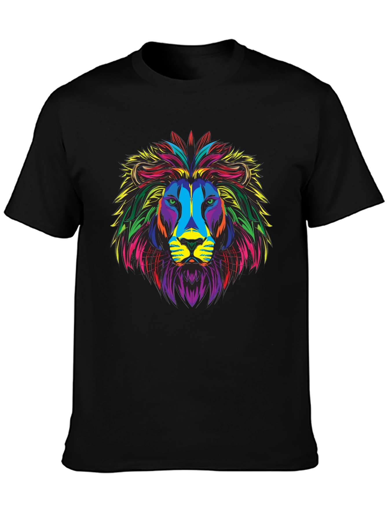Black Colorful Lion Graphic Print Black T-Shirt view 3