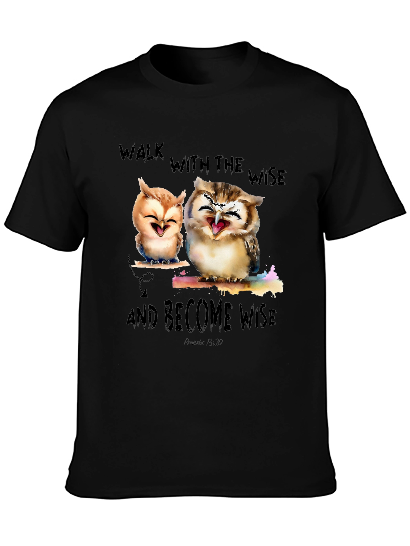 Black Wise Owls Graphic T-Shirt - Walk With The Wise view 3