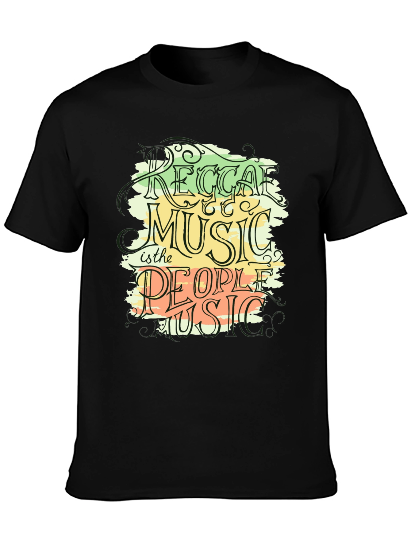 Black Reggae Music Graphic Black T-Shirt view 3