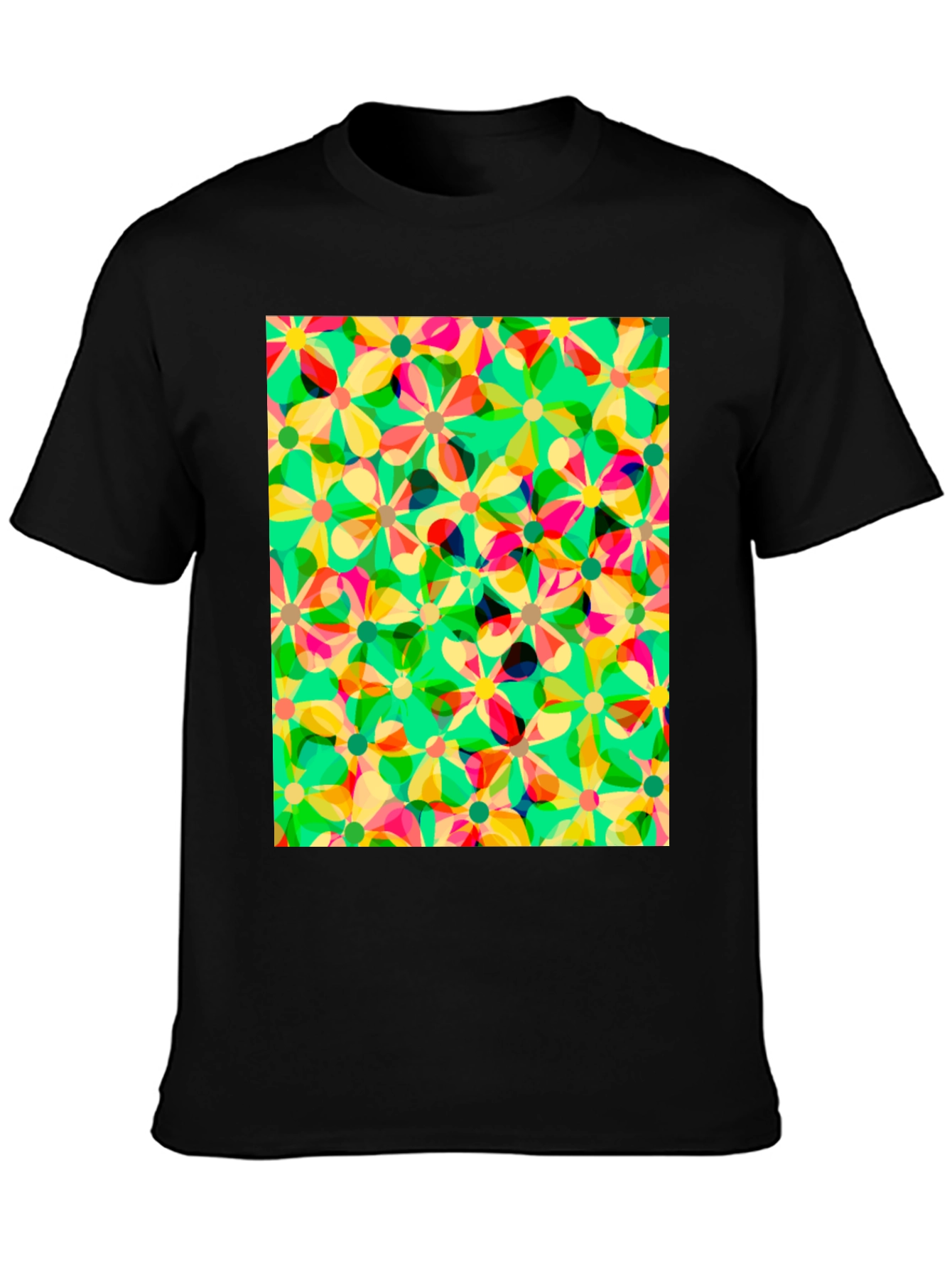 Black Floral Pattern Tee - Vibrant & Unique Design view 3