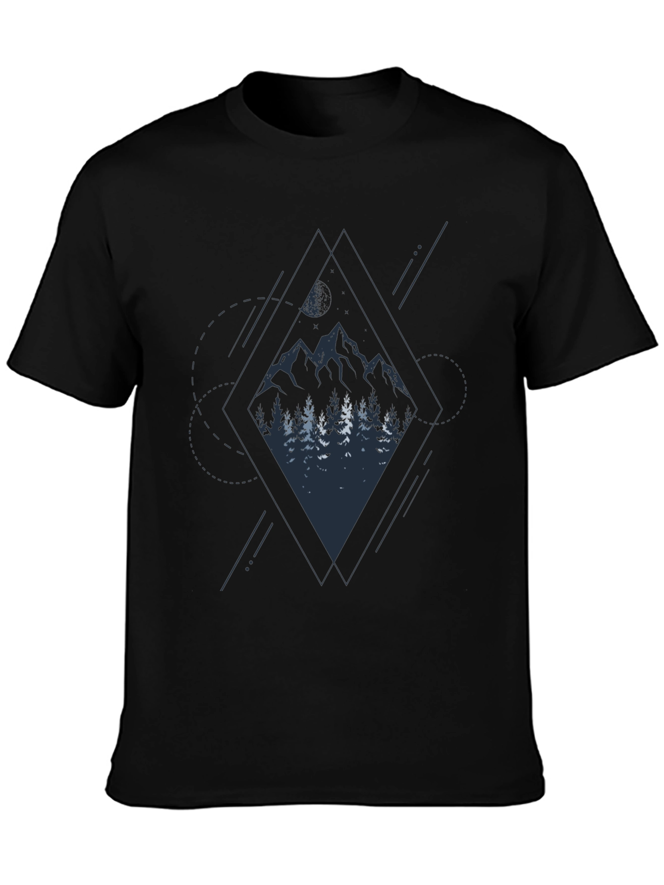 Black Geometric Mountain Graphic Tee - Stylish Men's Black T-Shirt view 3