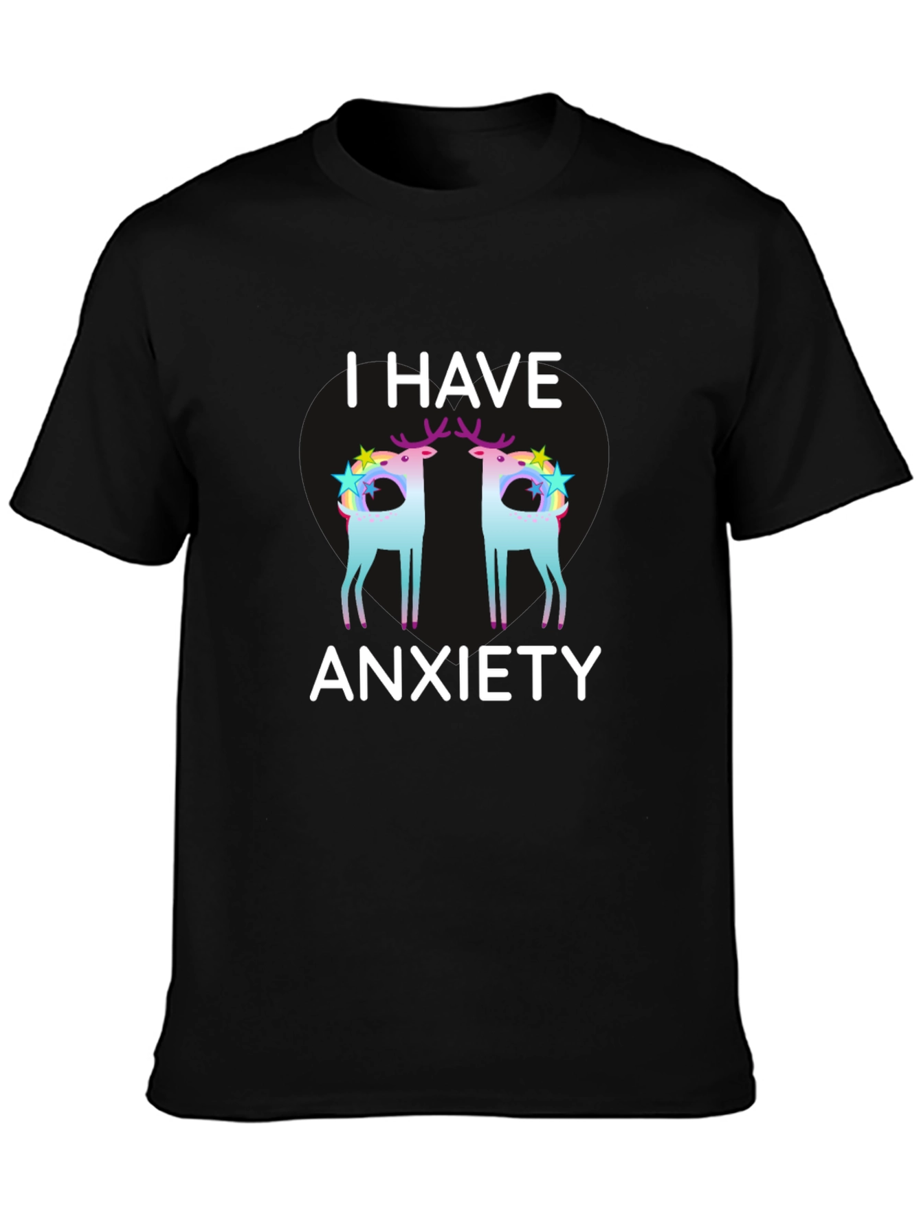 Black Anxiety Deer Graphic Tee - Black Unisex T-Shirt view 3