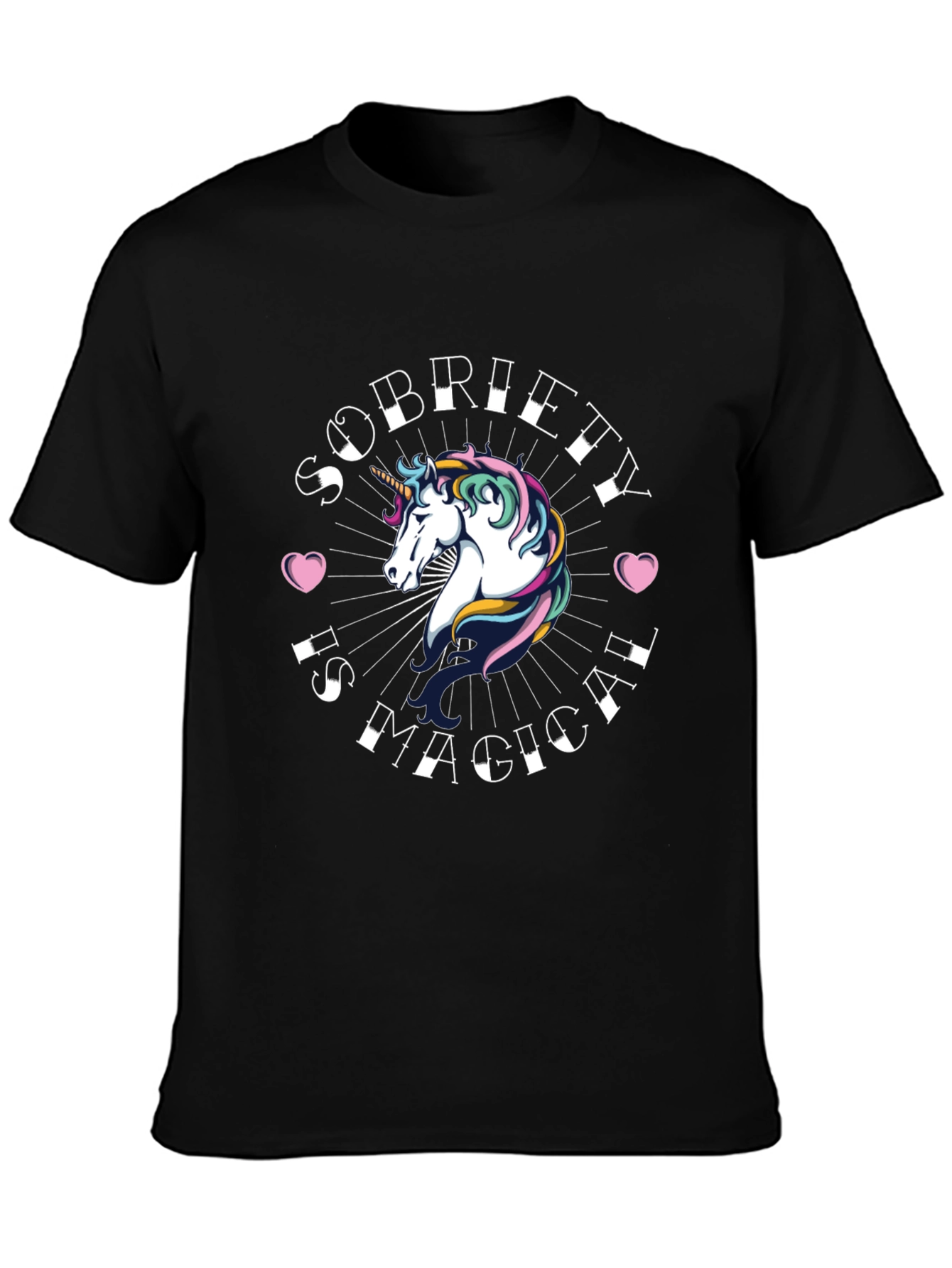 Black Sobriety Is Magical Unicorn T-Shirt - Black view 3