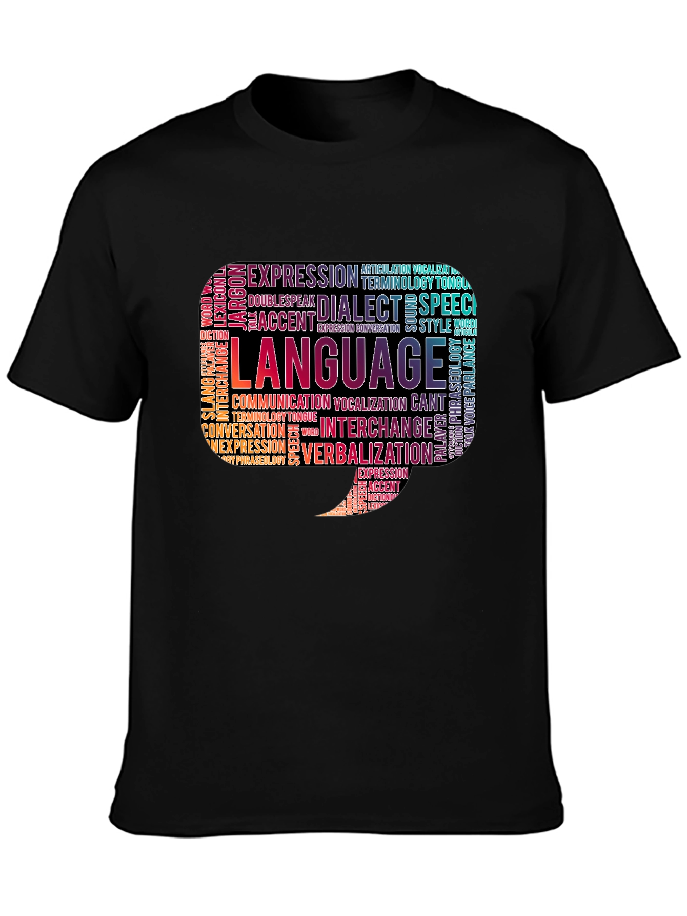 Black Language Word Cloud Graphic Tee view 3