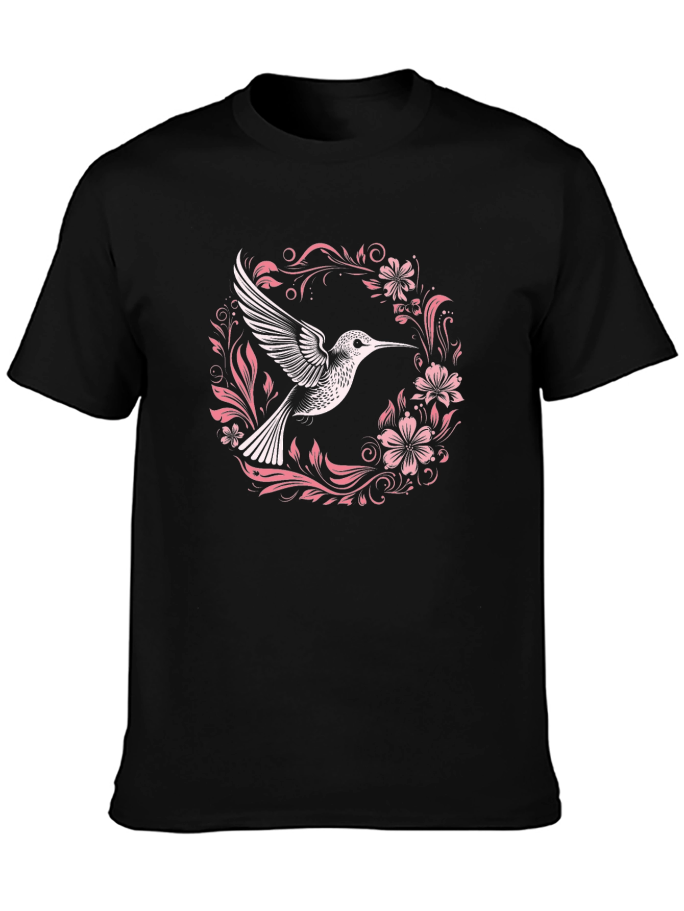 Black Hummingbird Floral Graphic Black T-Shirt view 3