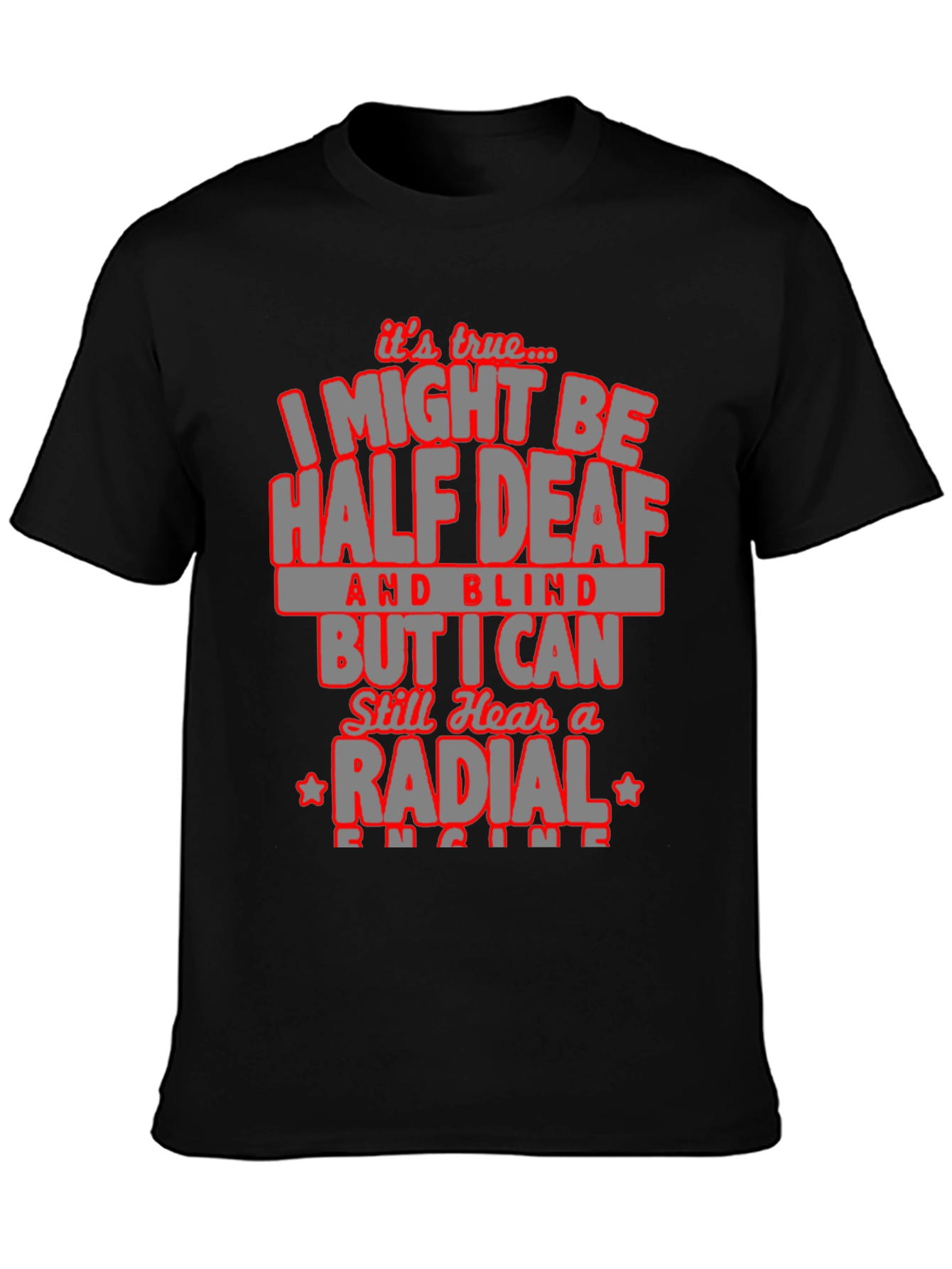 Black Half Deaf and Blind Radial Engine T-Shirt view 3