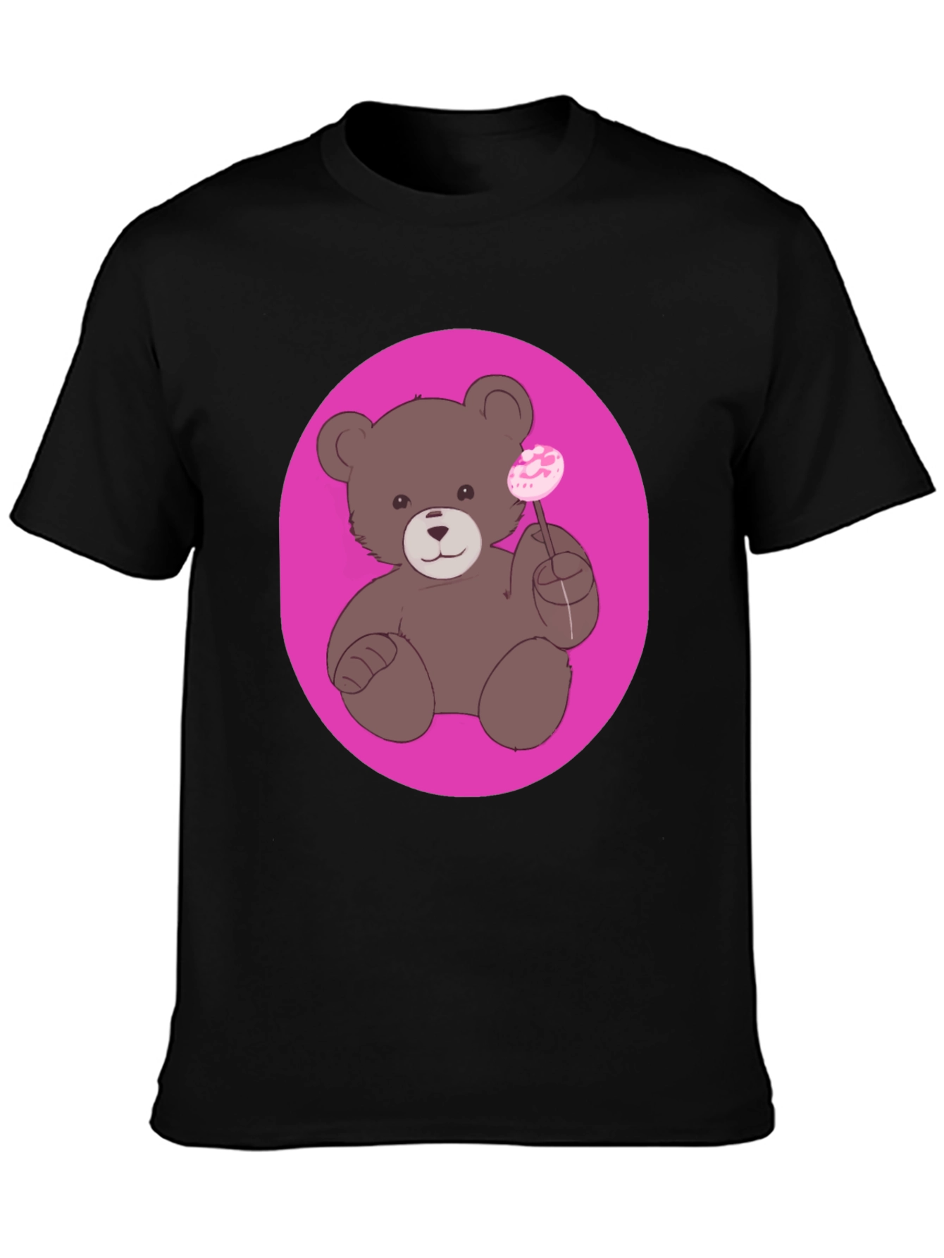 Black Cute Teddy Bear Lollipop Graphic Tee - Unisex view 3