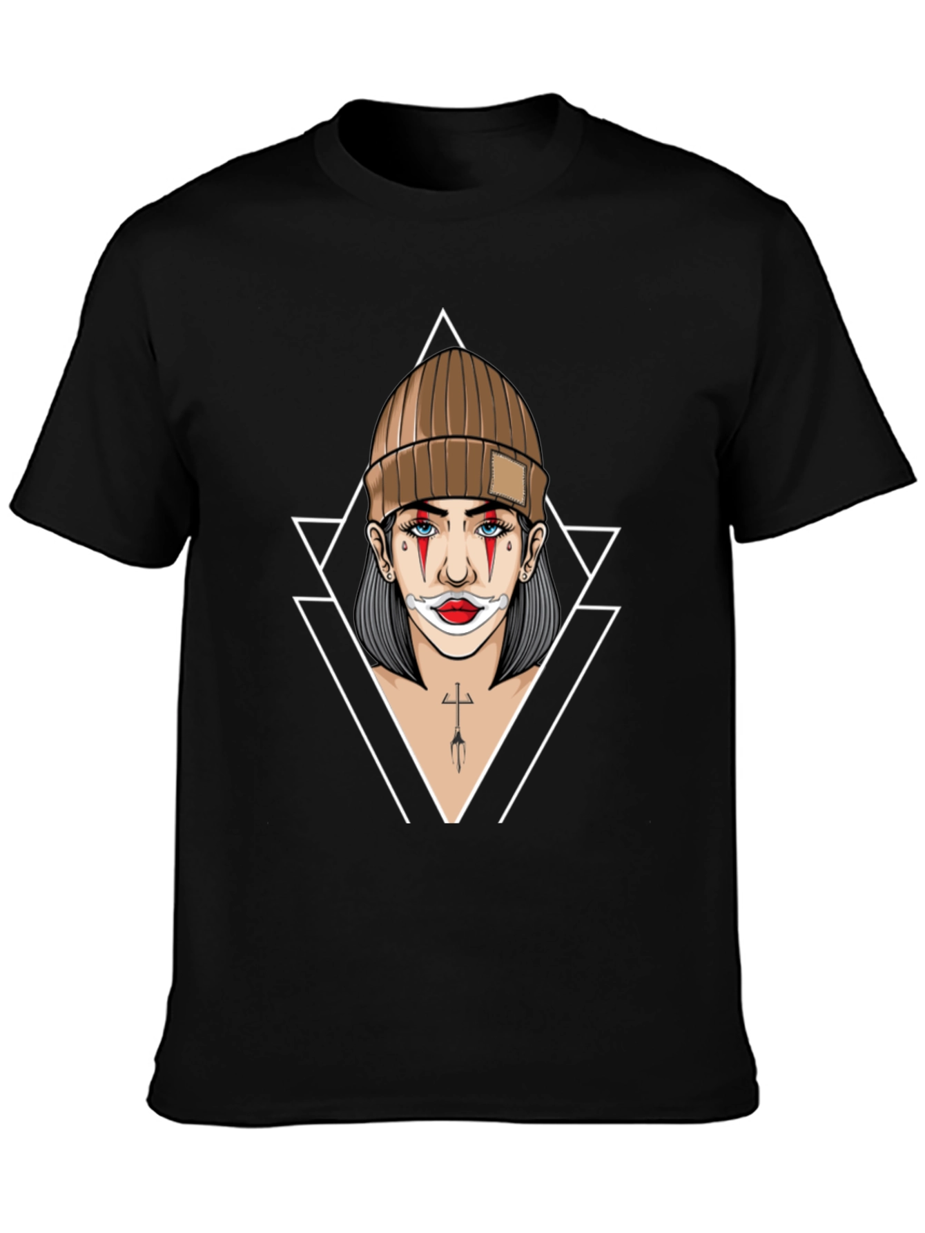 Black Clown Girl Graphic Print Black T-Shirt view 3