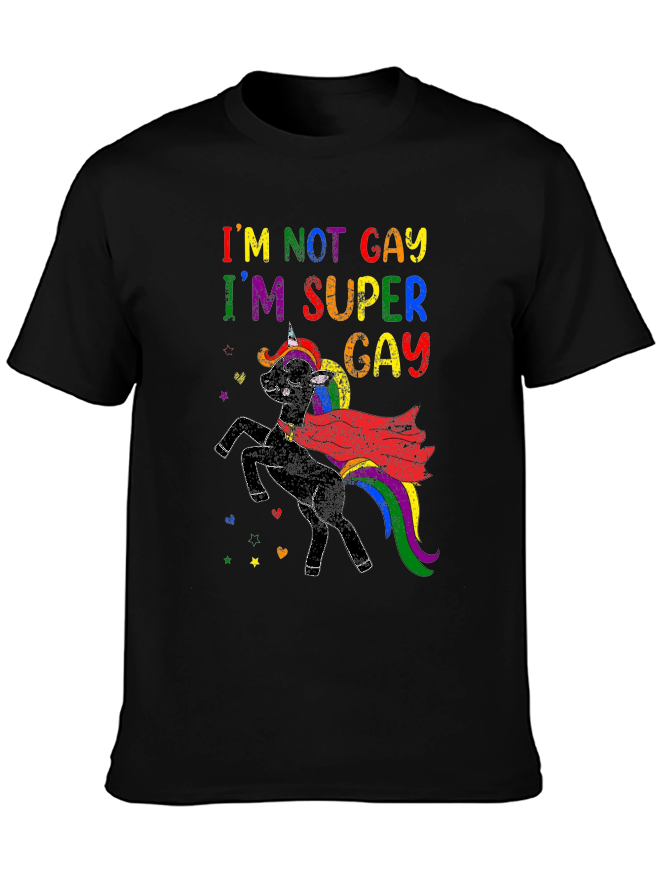 Black I'm Super Gay Unicorn T-Shirt view 3