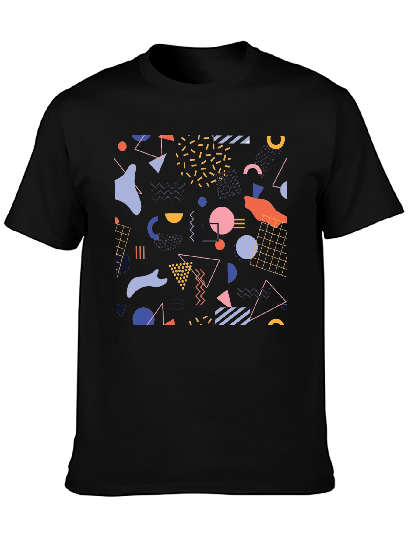 Black Retro Geometric Pattern Black T-Shirt view 3
