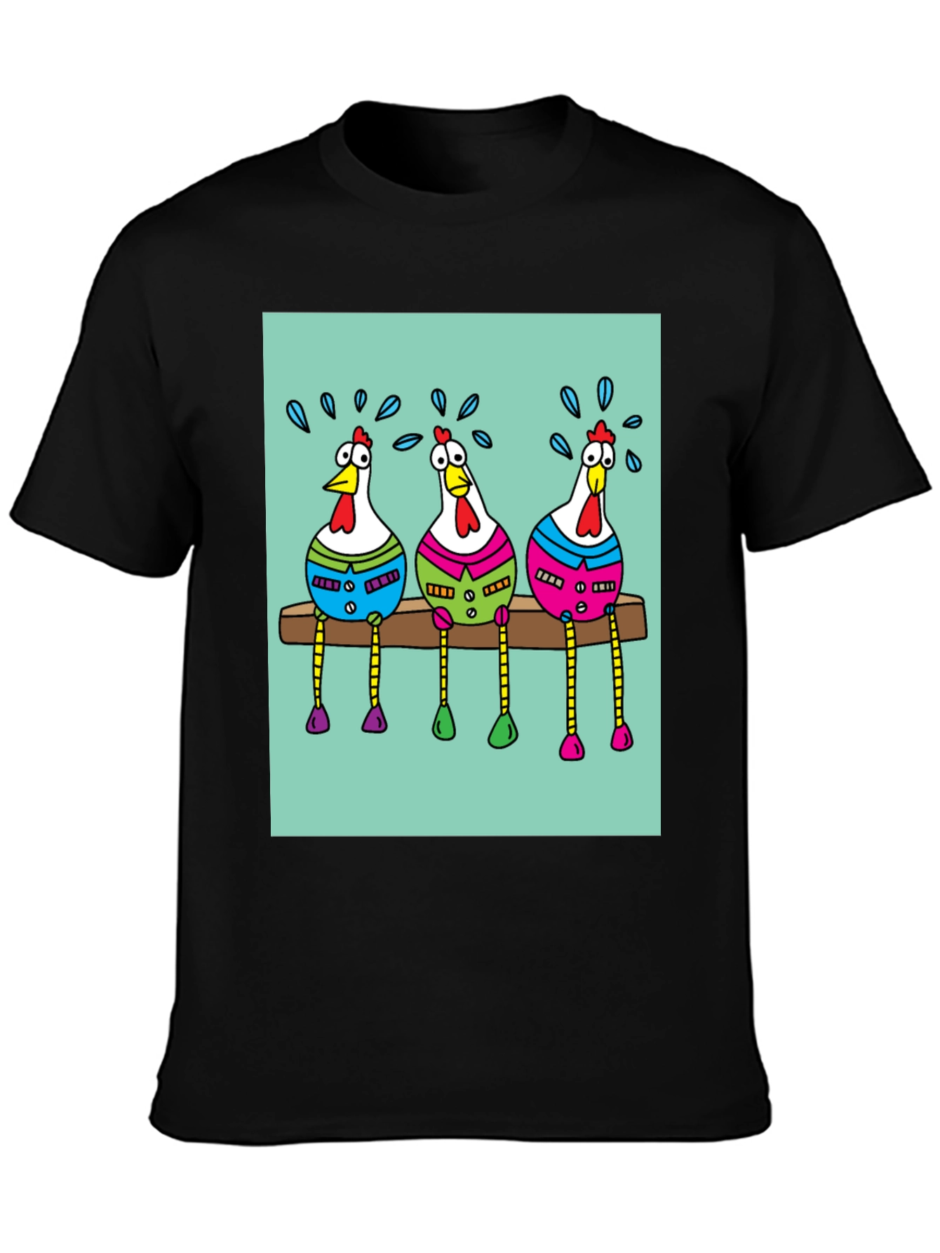 Black Funny Chicken Graphic Print Black T-Shirt view 3