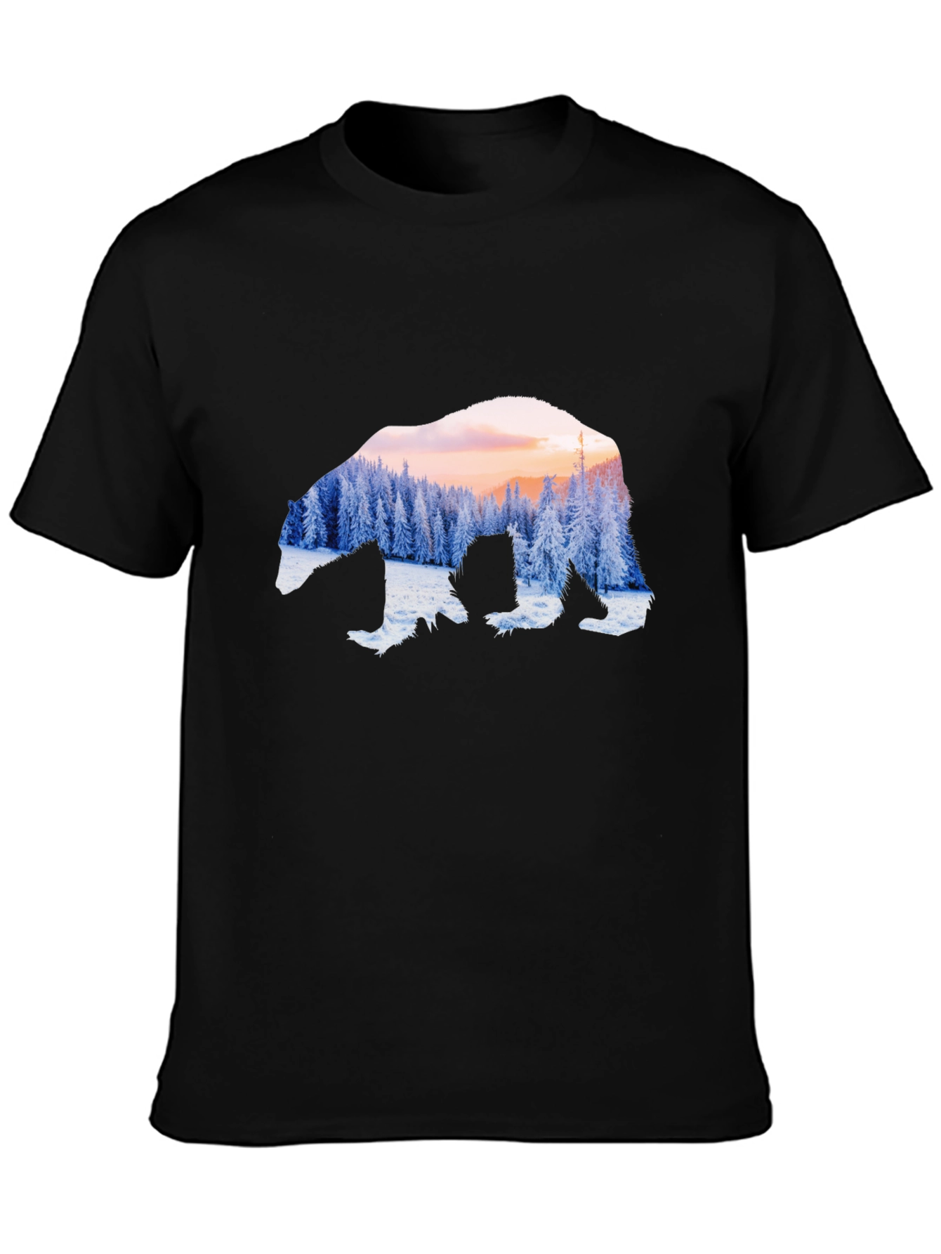 Black Bear Silhouette Winter Forest Graphic Tee view 3