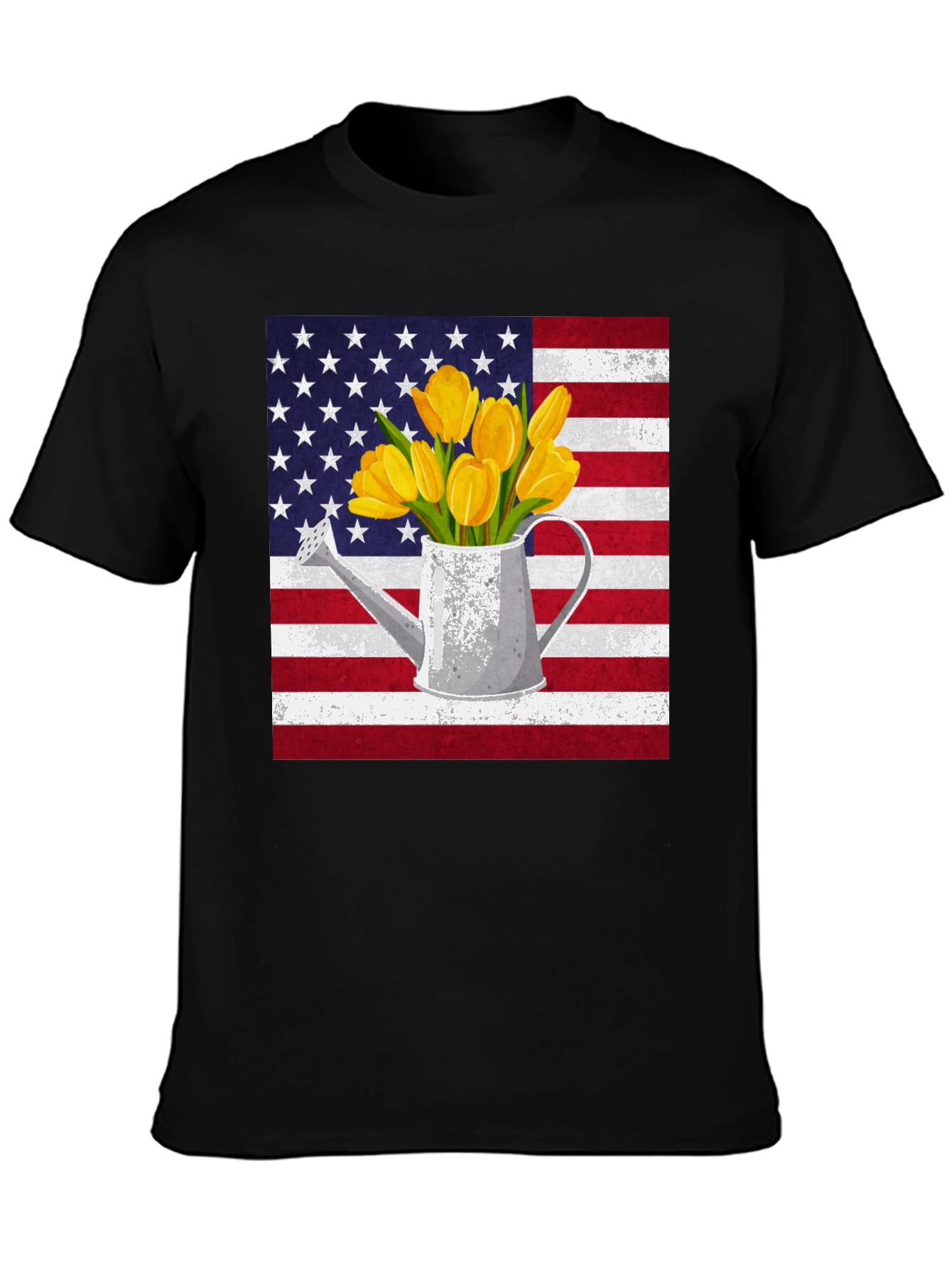 Black American Flag Tulips Watering Can Graphic Tee view 3