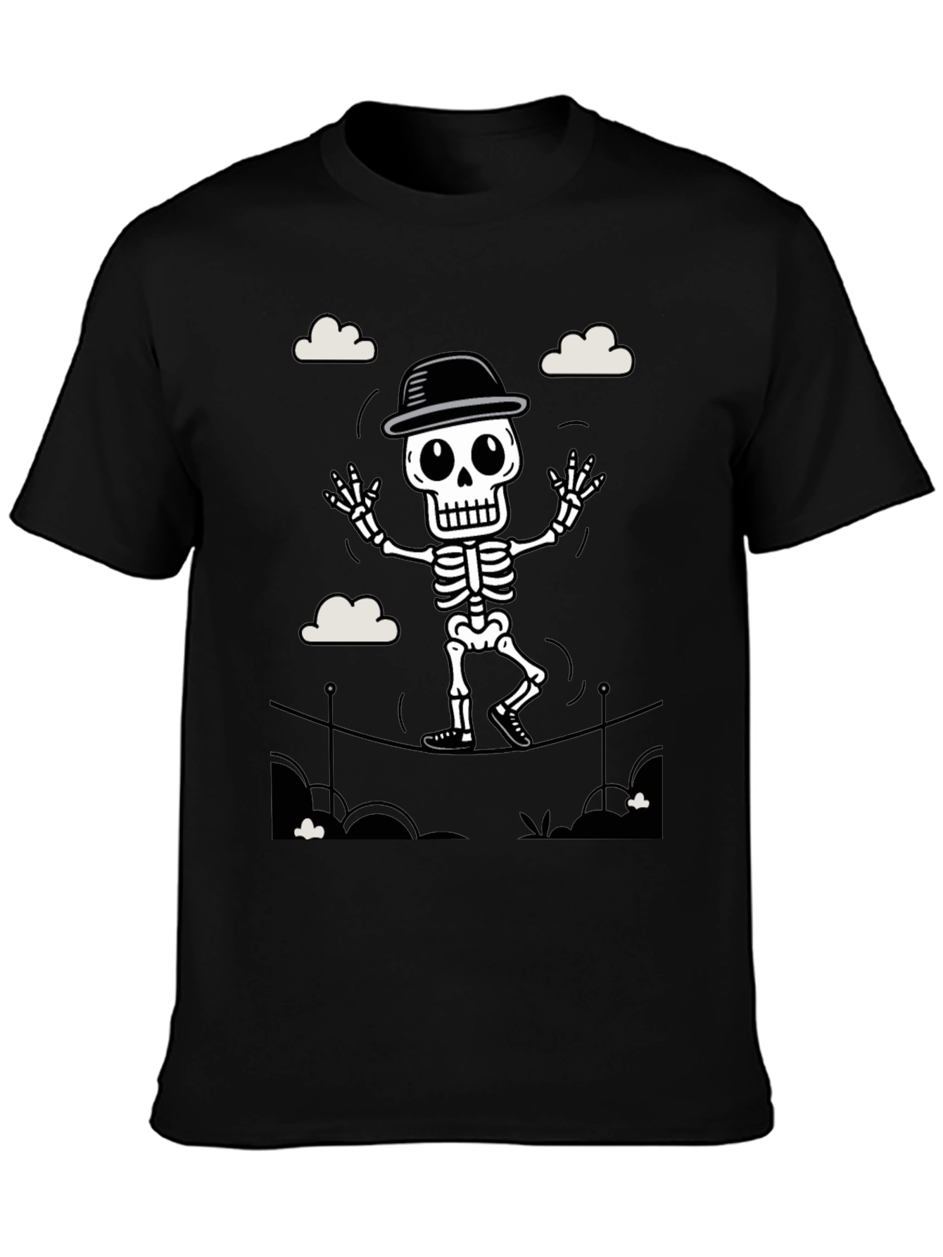 Black Skeleton Tightrope Walker T-Shirt view 3