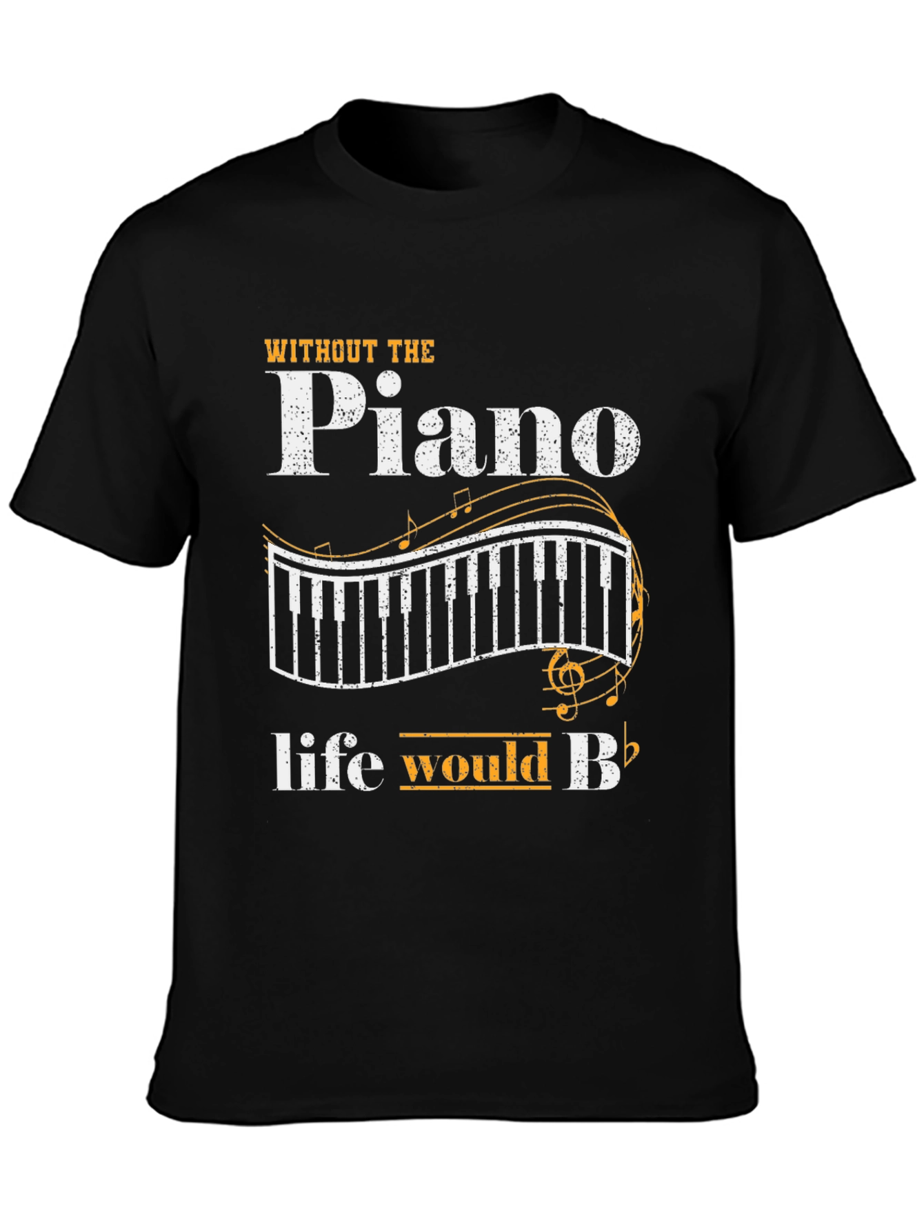 Black Piano Music Lover Black T-Shirt - Life Would Be Flat! view 3
