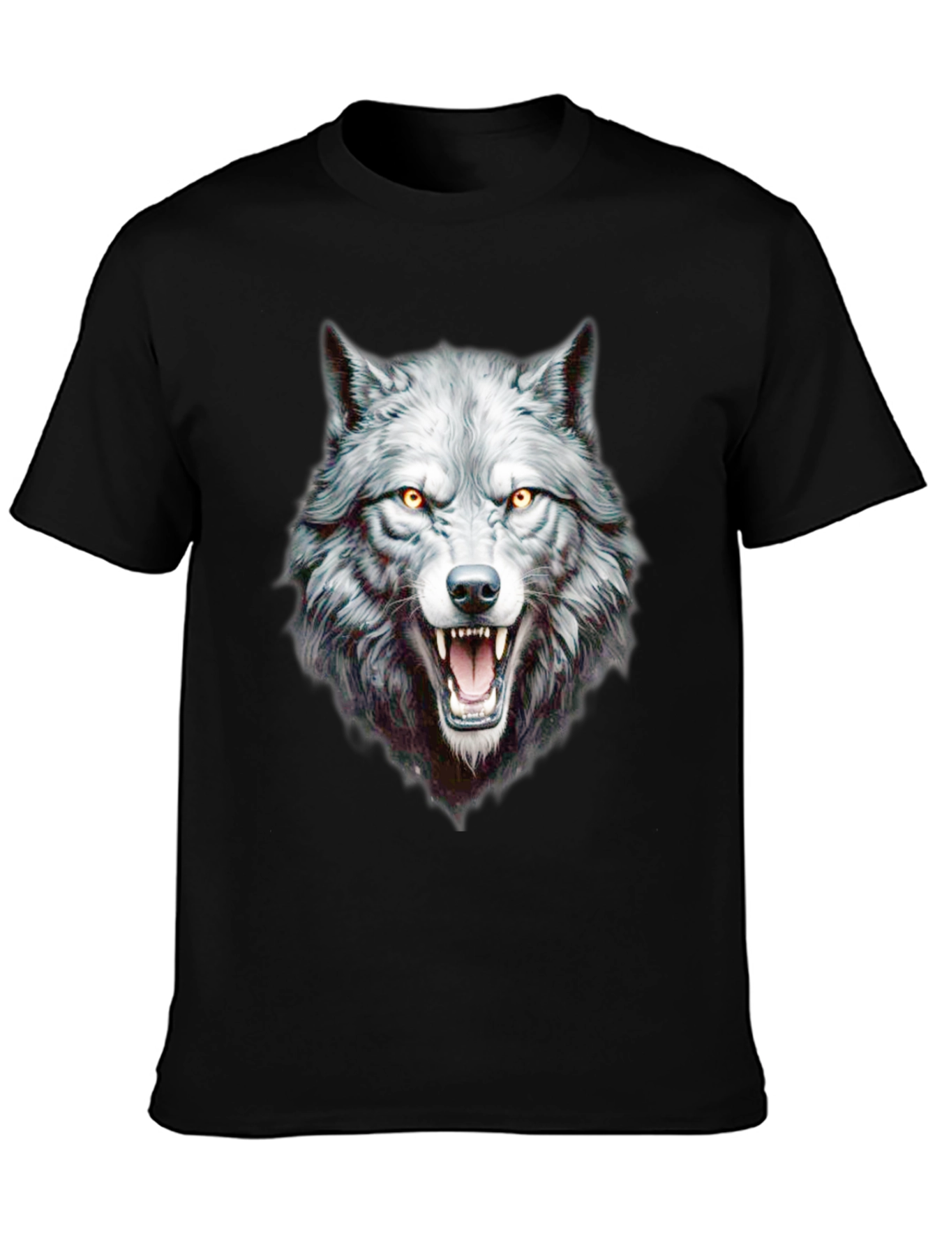 Black Wolf Graphic Print Crew Neck Black T-Shirt view 3