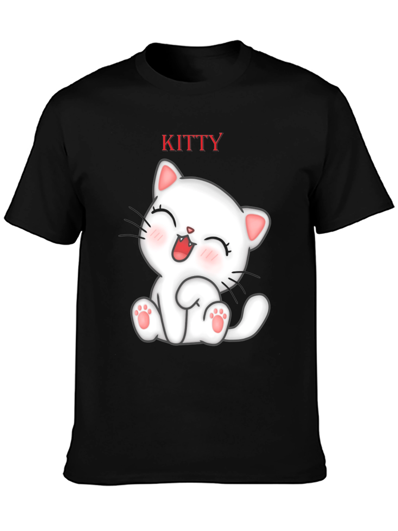 Black Kitty Cat Graphic Tee - Cute Cartoon Cat T-Shirt view 3