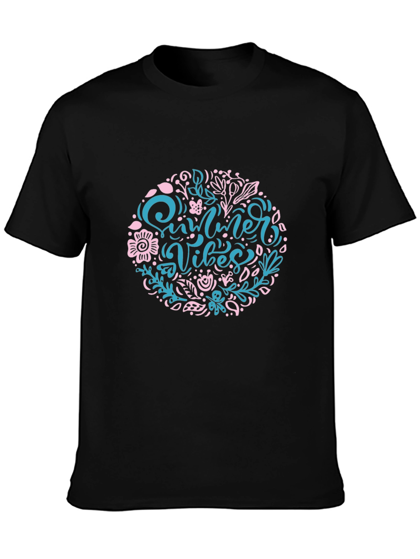 Black Summer Vibes Floral Print Black T-Shirt view 3