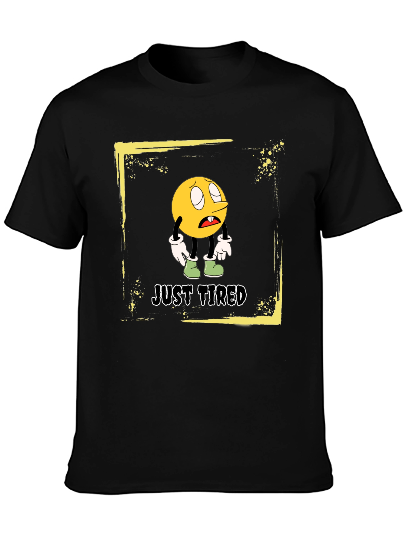 Black Just Tired Graphic T-Shirt - Funny Cartoon Emoji Tee view 3