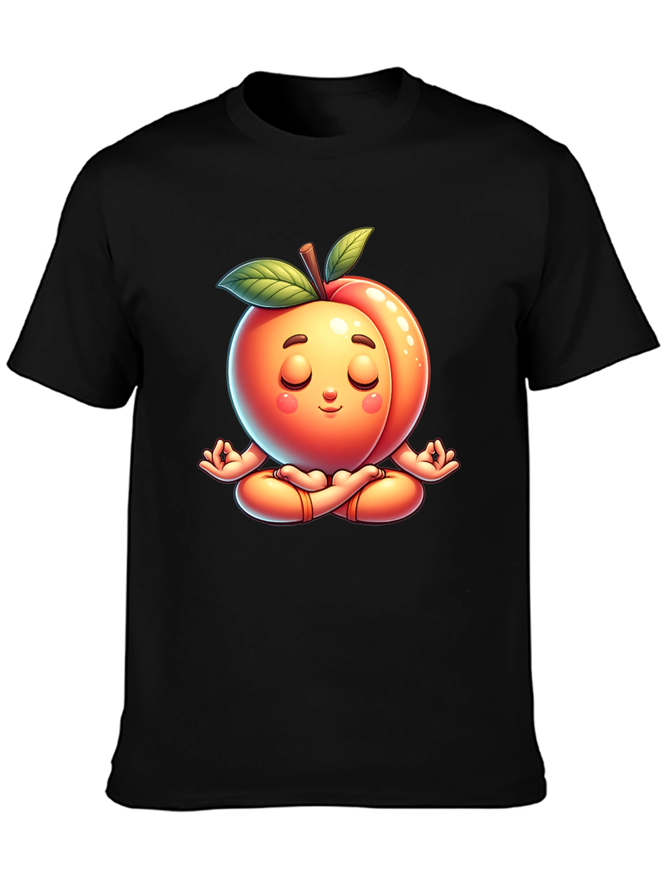 Black Funny Peach Meditating Yoga Black T-Shirt view 3