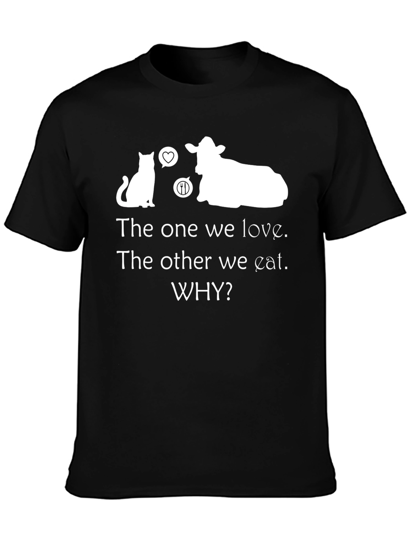 Black Vegan T-Shirt: Love Cats, Not Cows view 3