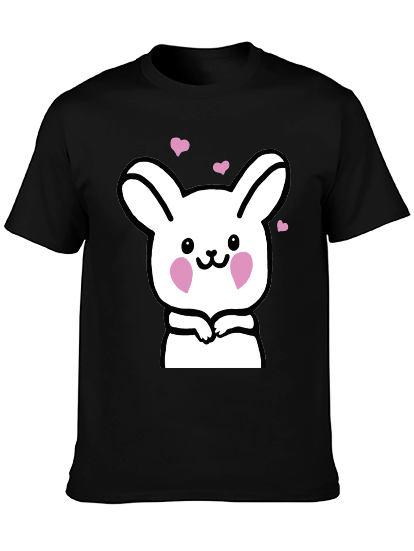 Black Cute Bunny Graphic Black T-Shirt view 3