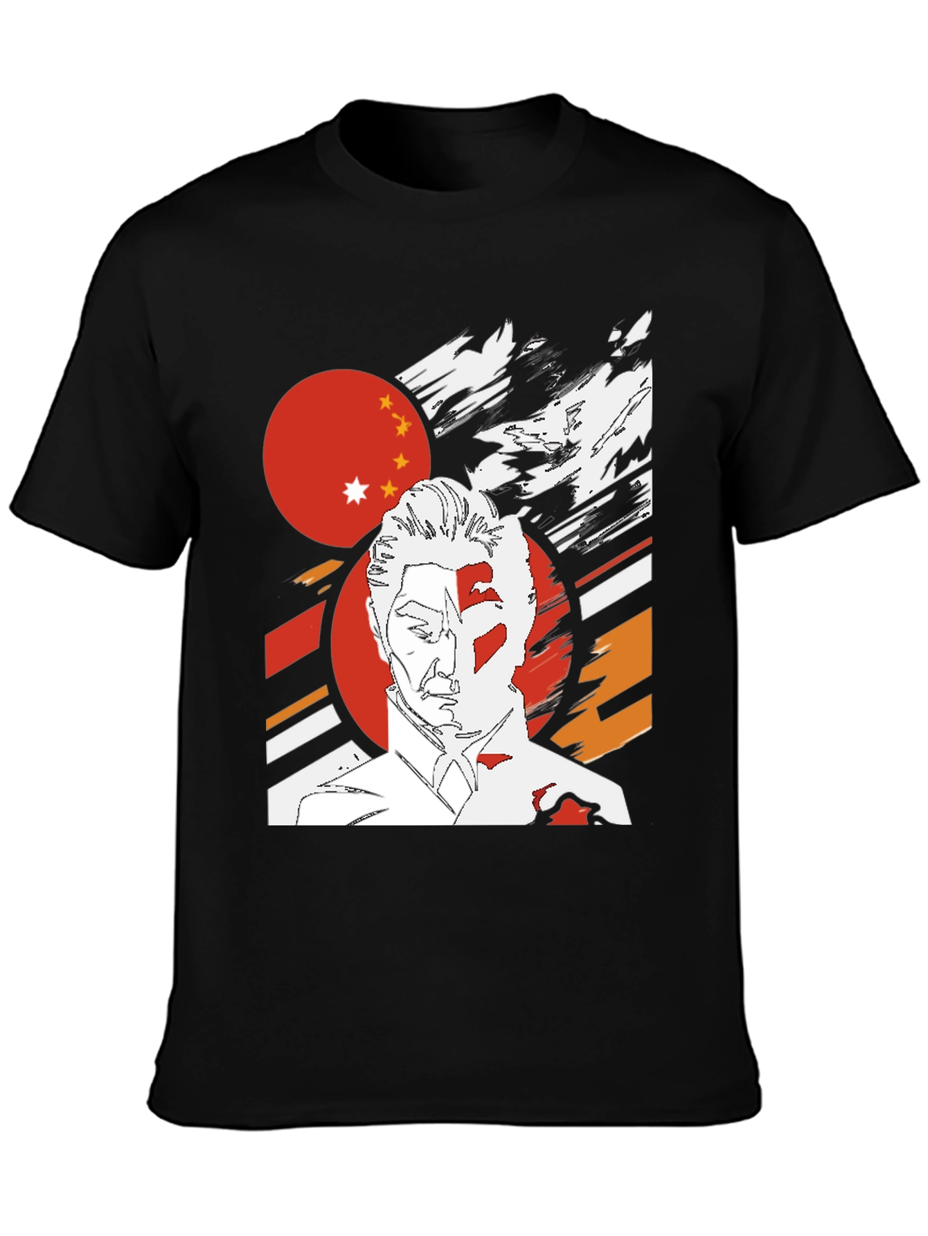 Graphic Tee - China Flag Art Print Black T-Shirt - 3