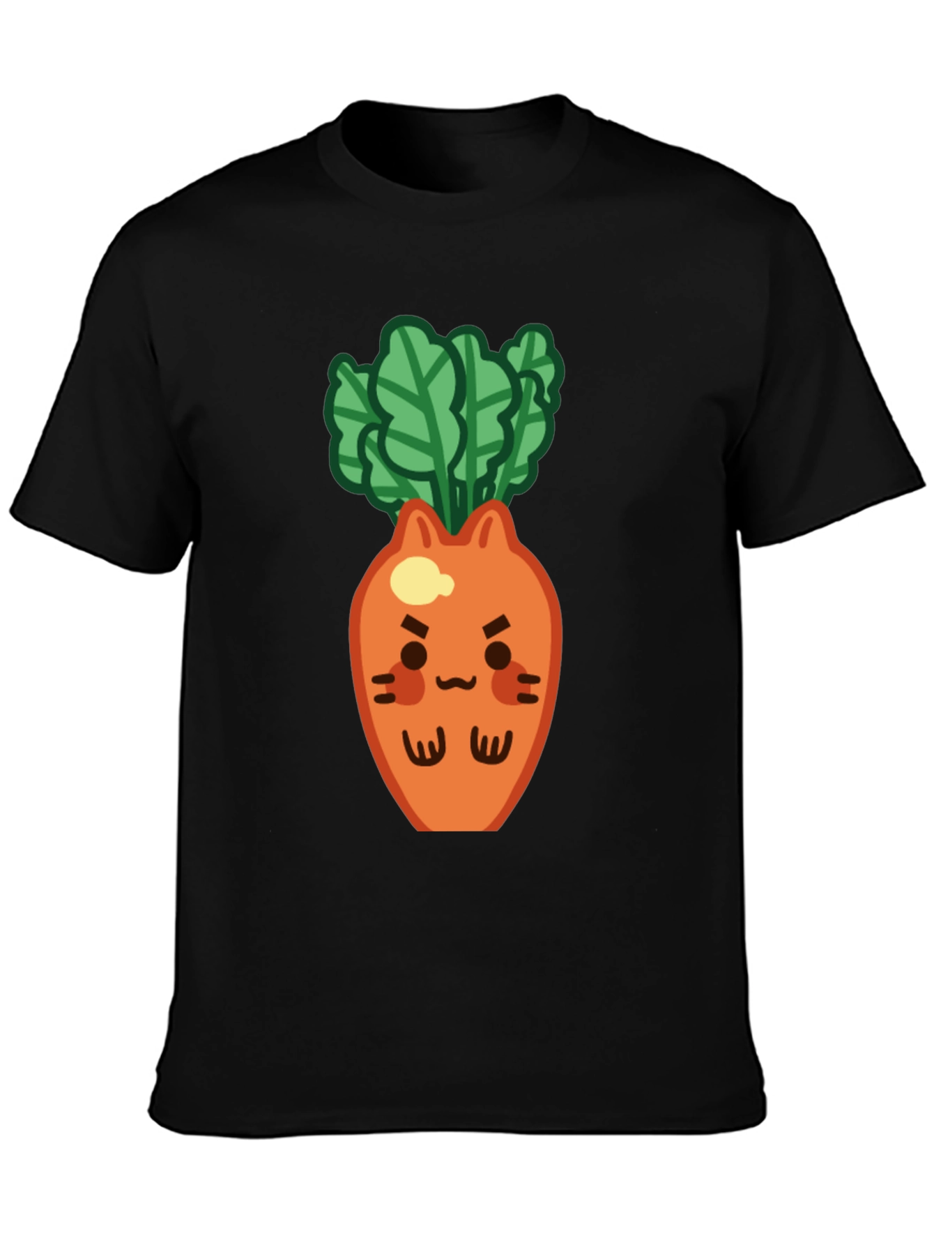 Black Cute Carrot Cat T-Shirt - Black, Unique Design view 3