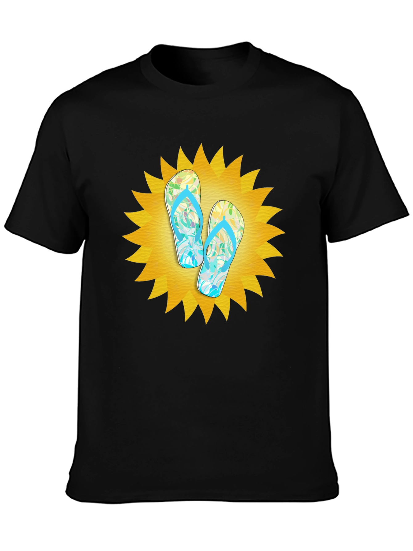 Black Summer Flip Flops Graphic Black T-Shirt view 3