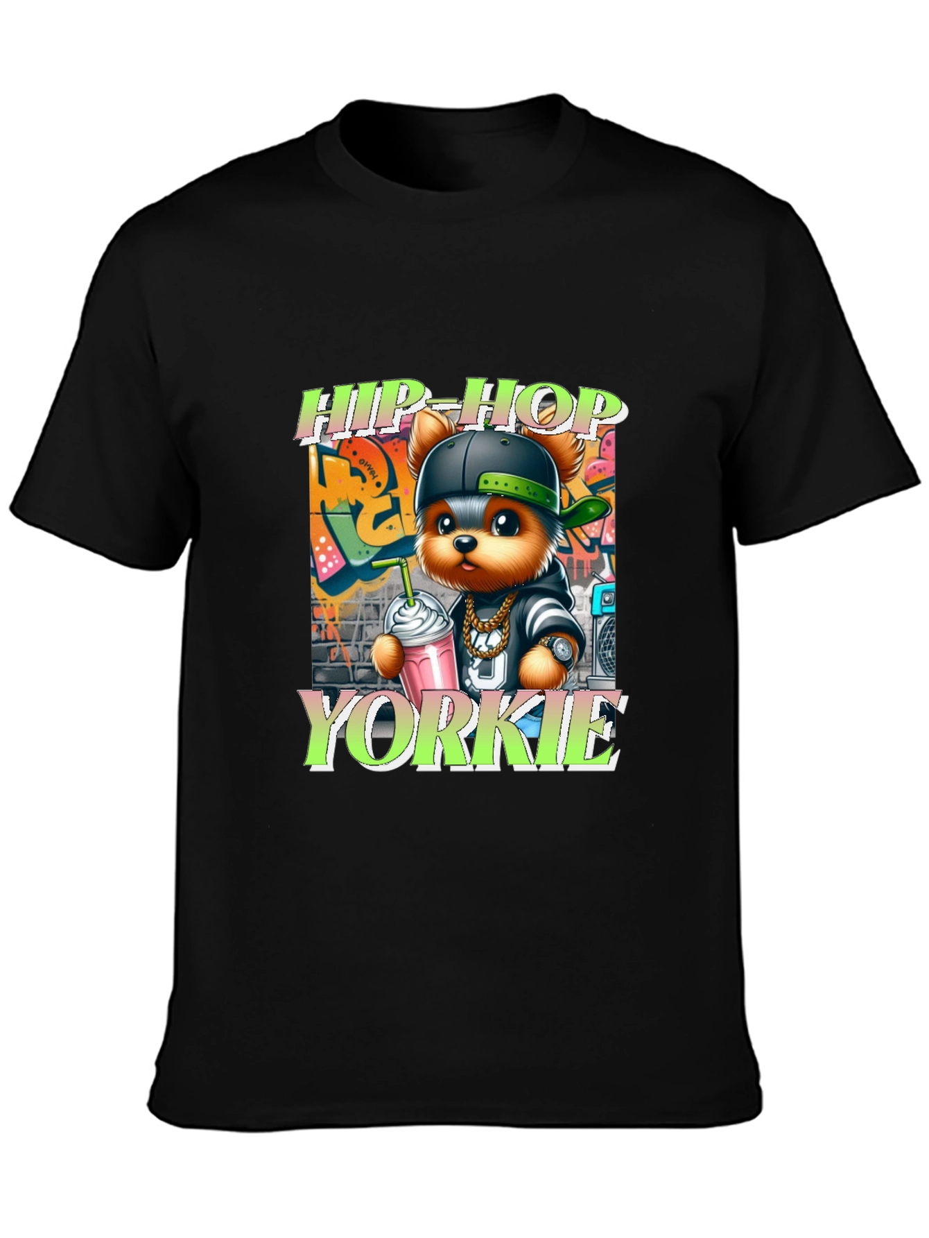 Black Hip-Hop Yorkie Graphic Tee view 3