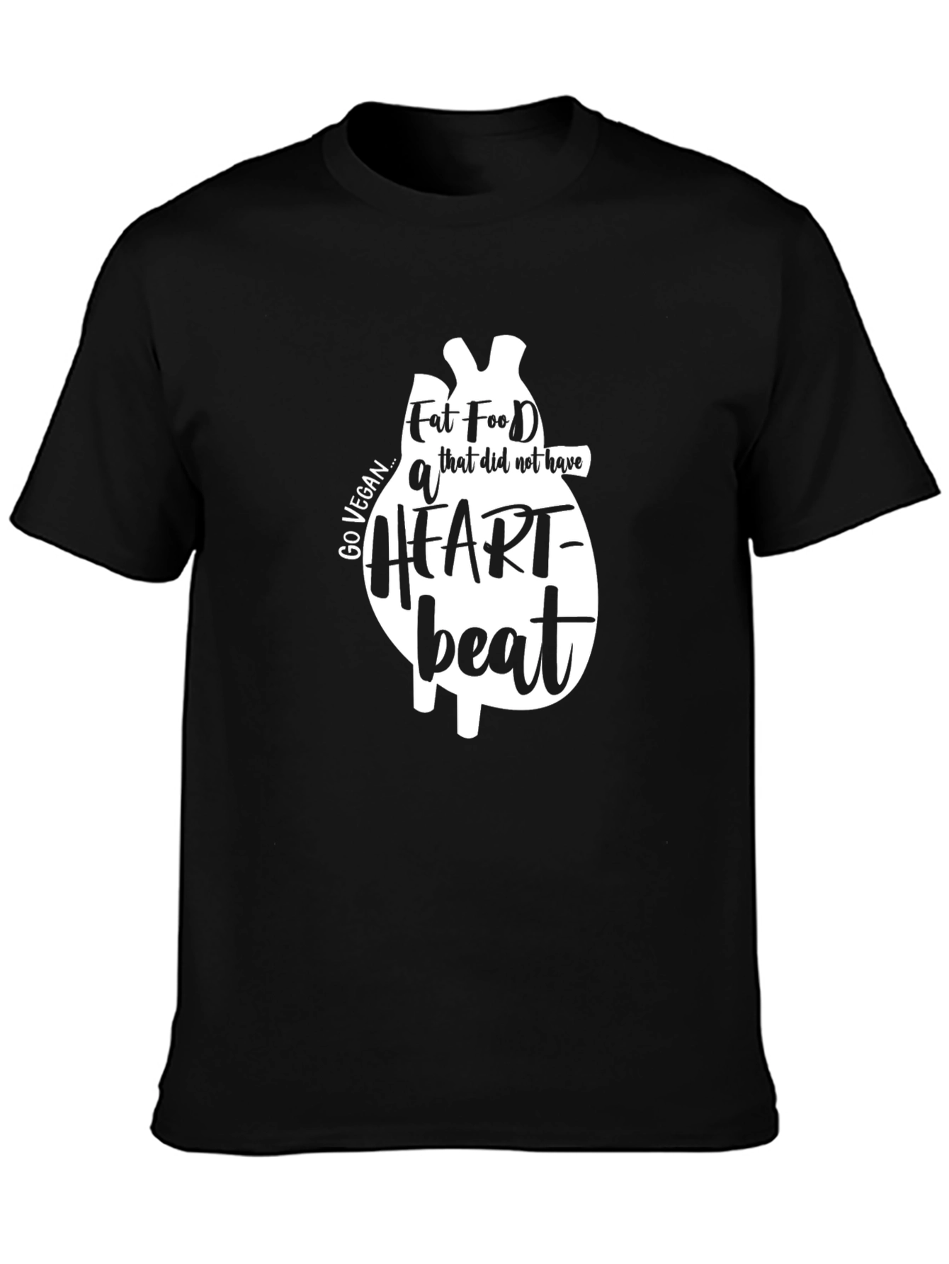 Black Vegan Heartbeat T-Shirt - Black Cotton Tee view 3
