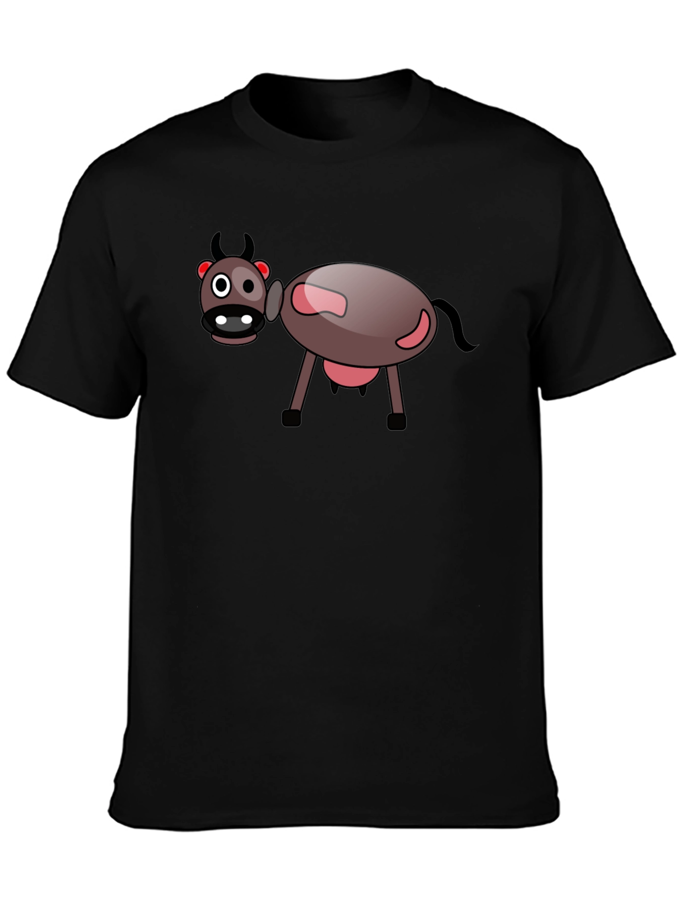Black Cartoon Cow Black T-Shirt - Fun Novelty Tee view 3
