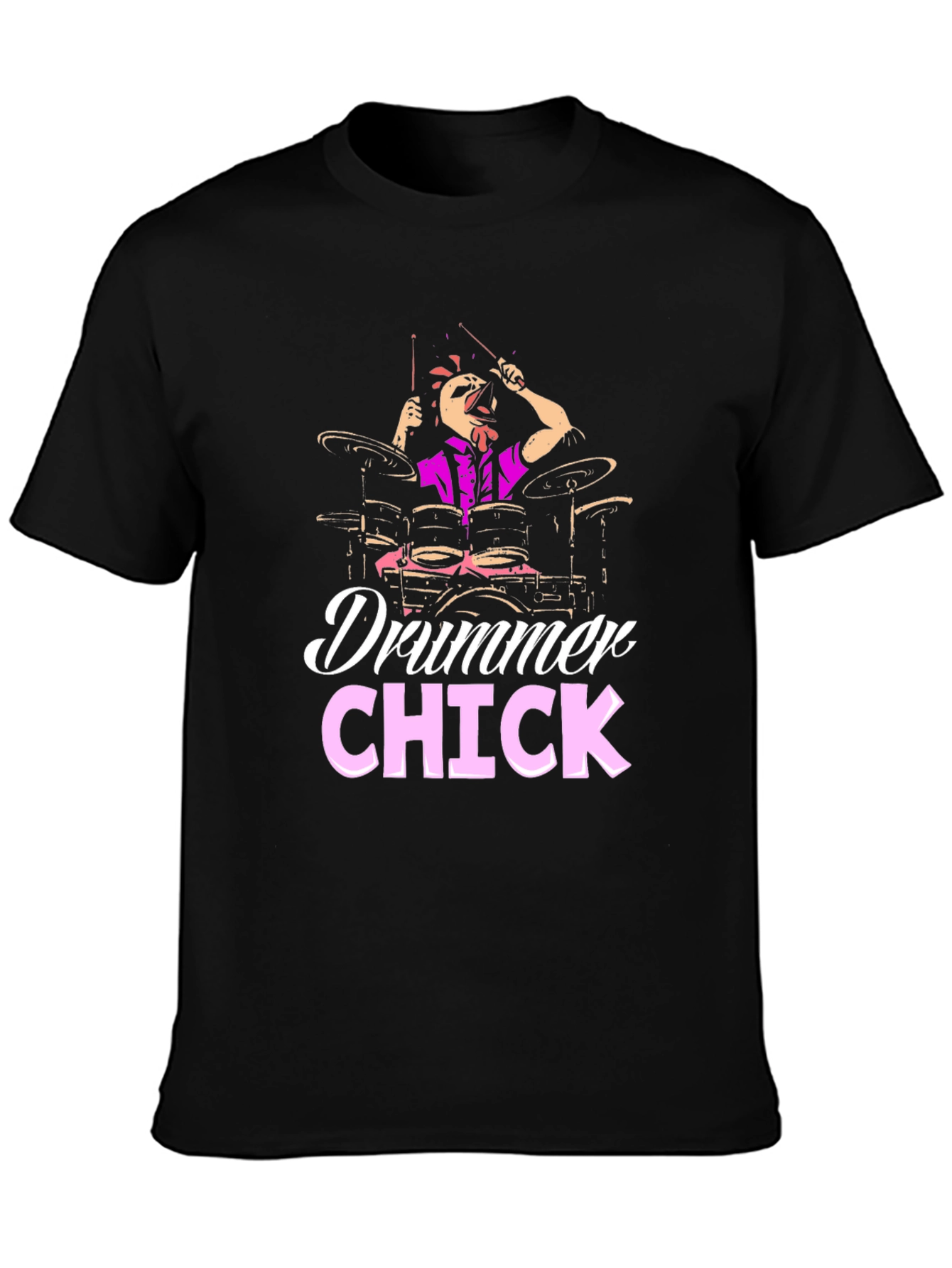 Black Drummer Chick T-Shirt - Music Lover Tee view 3