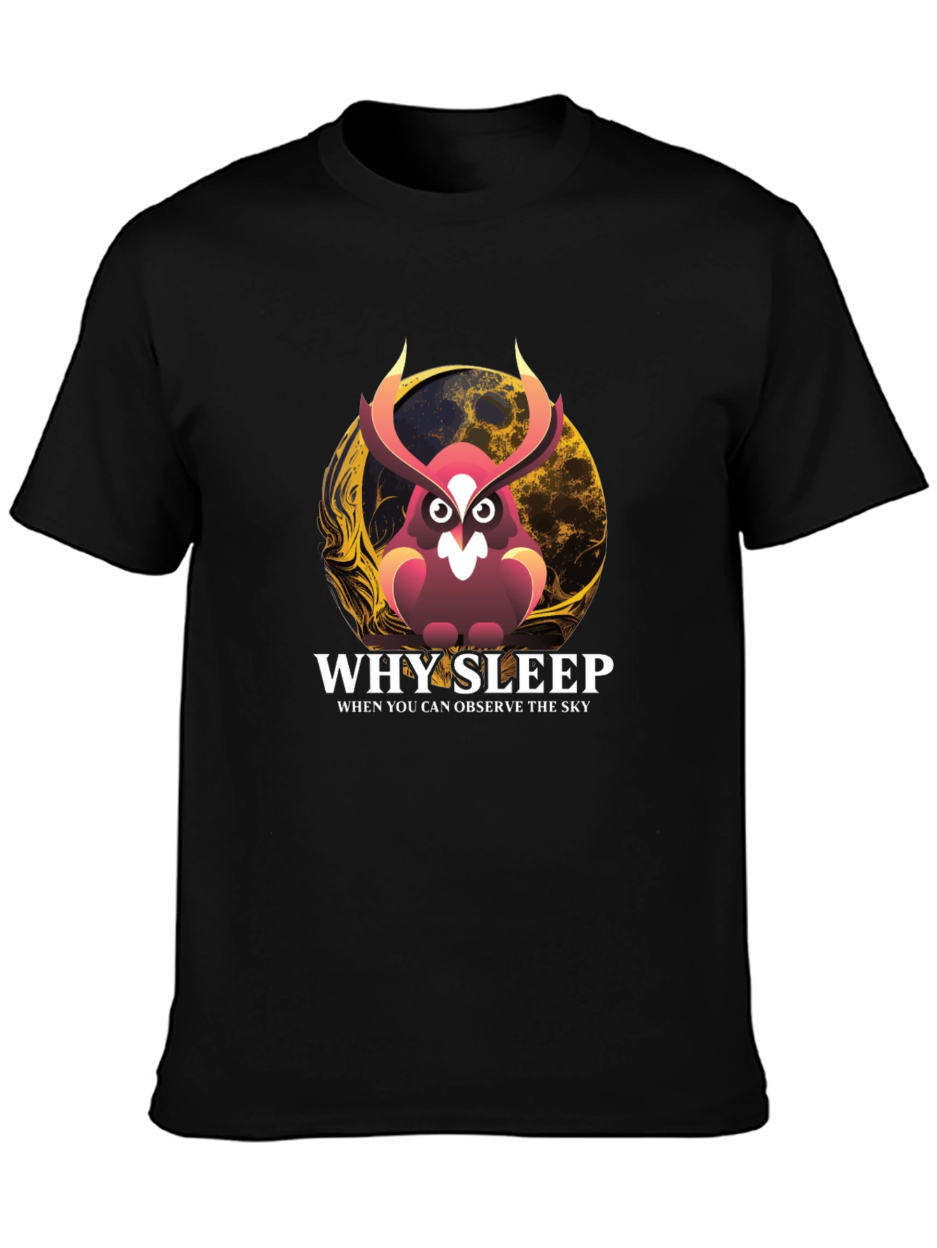 Black Why Sleep? Owl Graphic Tee - Observe the Sky T-Shirt view 3