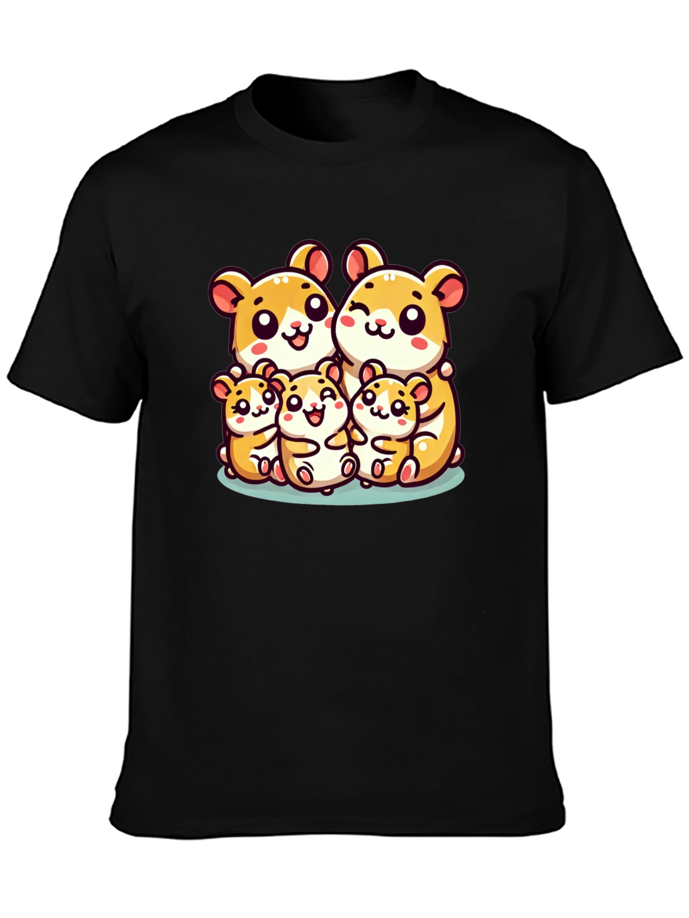 Black Cute Hamster Family Black T-Shirt view 3