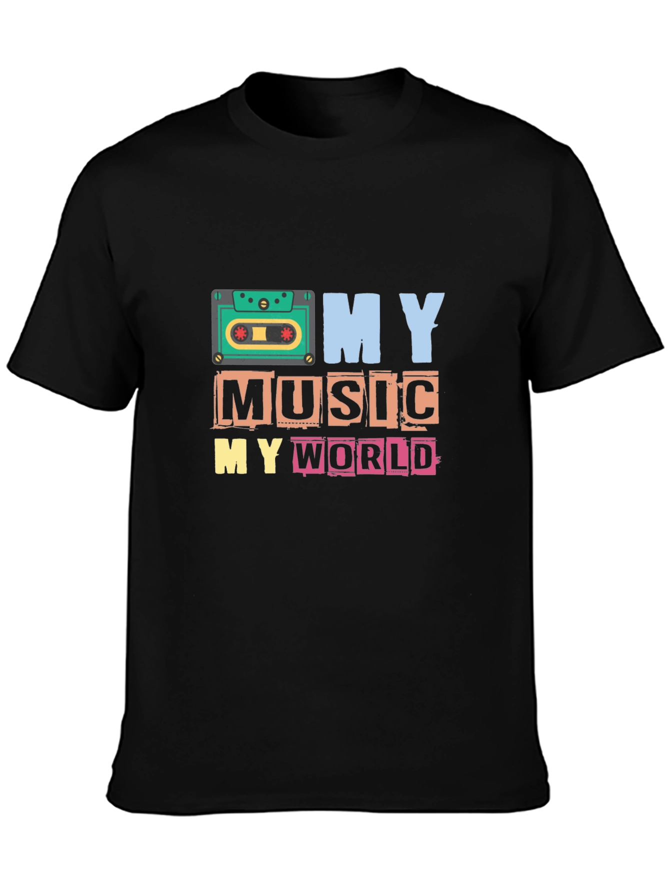 Black My Music My World Graphic Tee - Retro Cassette T-Shirt view 3