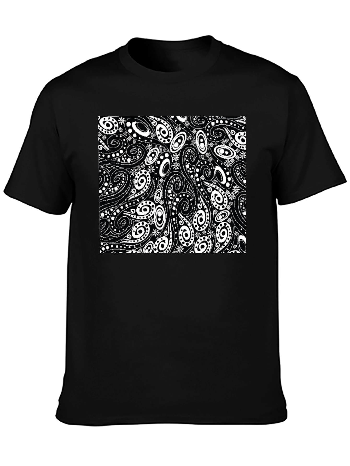 Black Paisley Pattern Black T-Shirt view 3