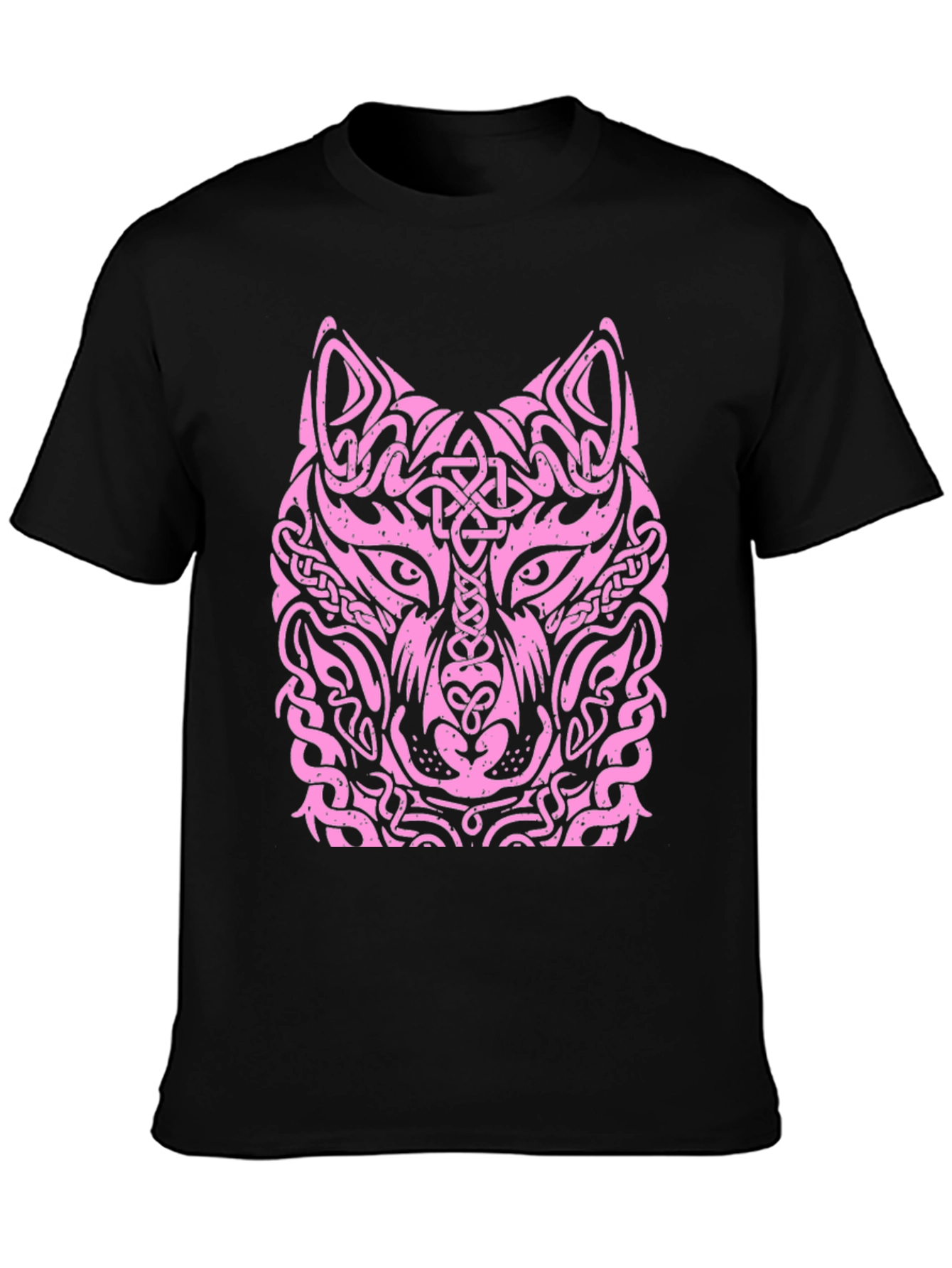 Black Wolf Head Graphic Tee - Unique Tribal Design view 3