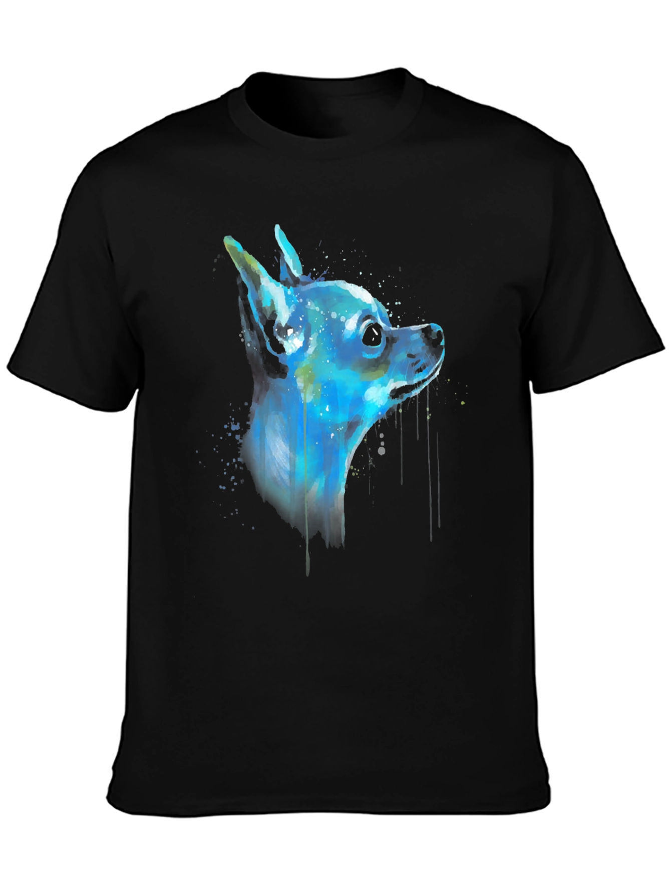 Black Chihuahua Dog Watercolor Art Men's Black T-Shirt view 3